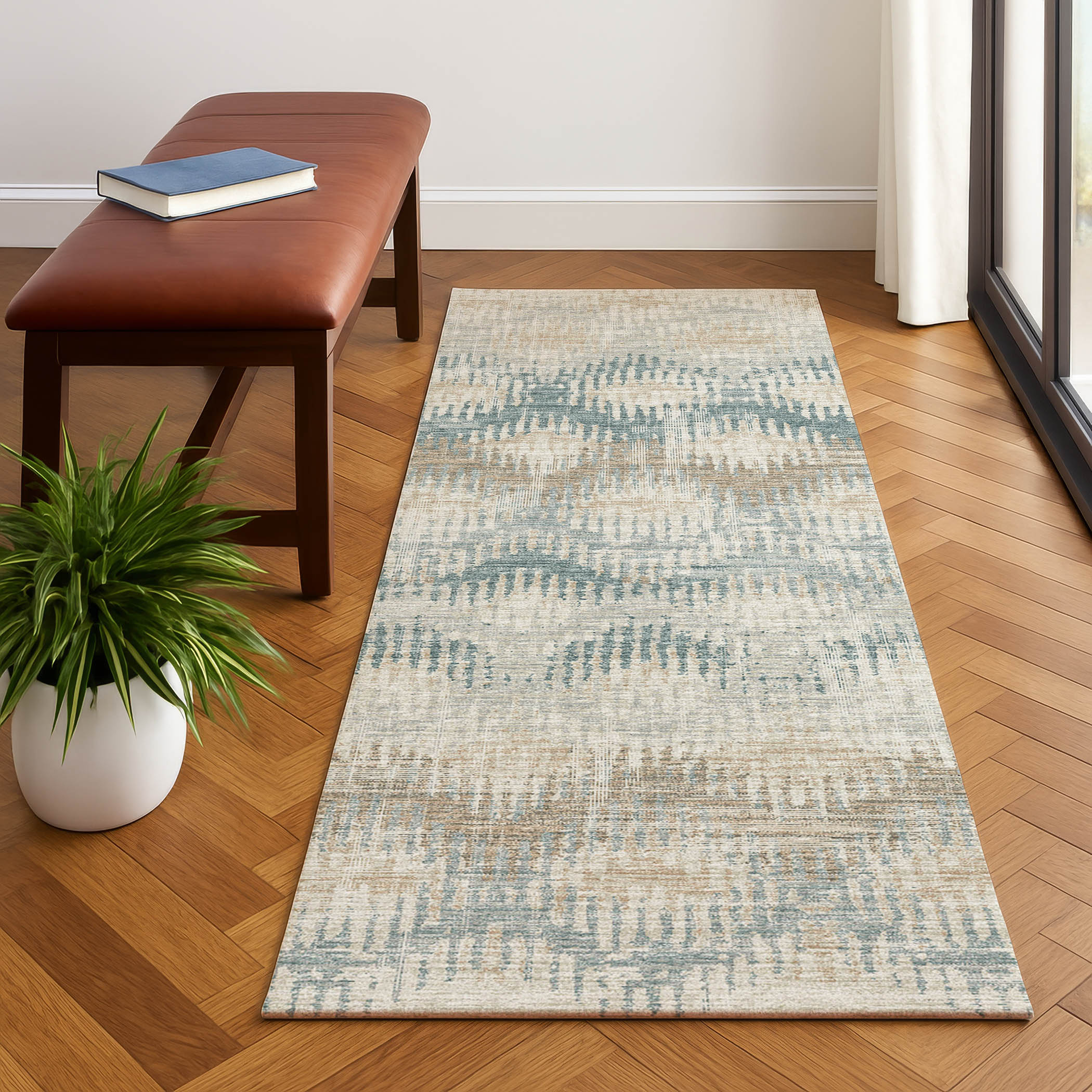 Luxury Machine Washable Indoor/Outdoor Casual BR9 Seascape Brown Rug 2'3" x 7'6" #shape_Runner