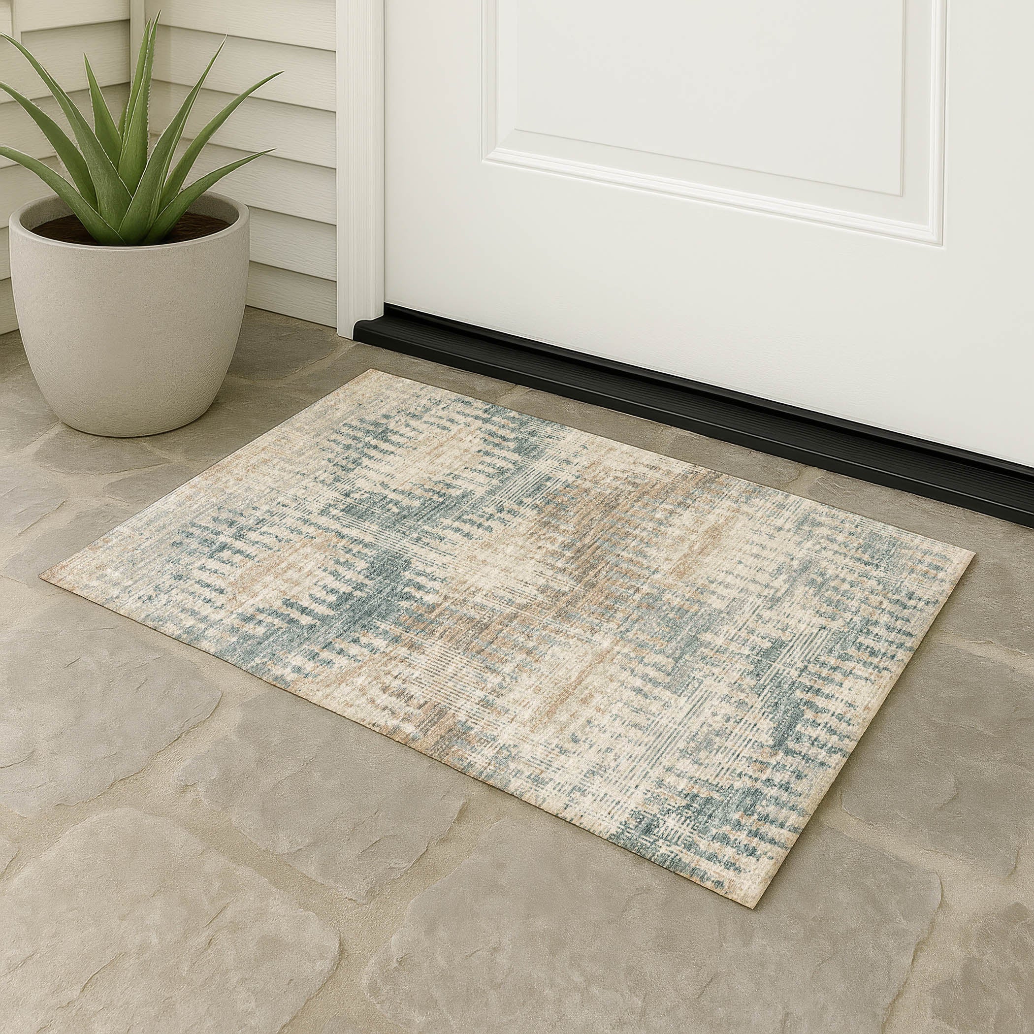Luxury Machine Washable Indoor/Outdoor Casual BR9 Seascape Brown Rug 1'8" x 2'6" #shape_Rectangle