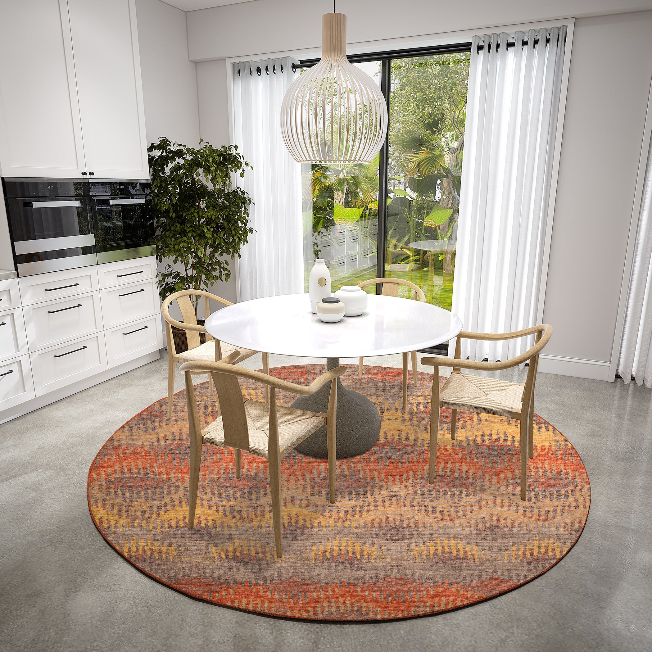 Luxury Machine Washable Indoor/Outdoor Casual BR9 Sunset Orange Rug 8' x 8' #shape_Round