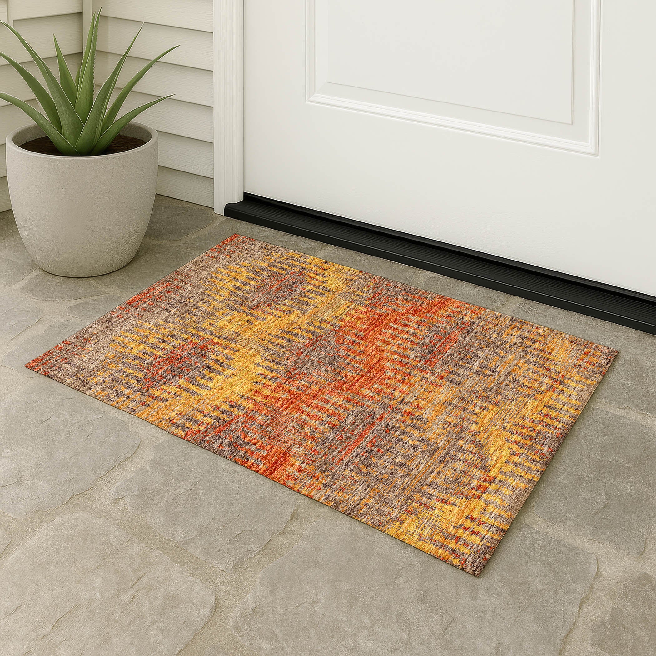 Luxury Machine Washable Indoor/Outdoor Casual BR9 Sunset Orange Rug 1'8" x 2'6" #shape_Rectangle