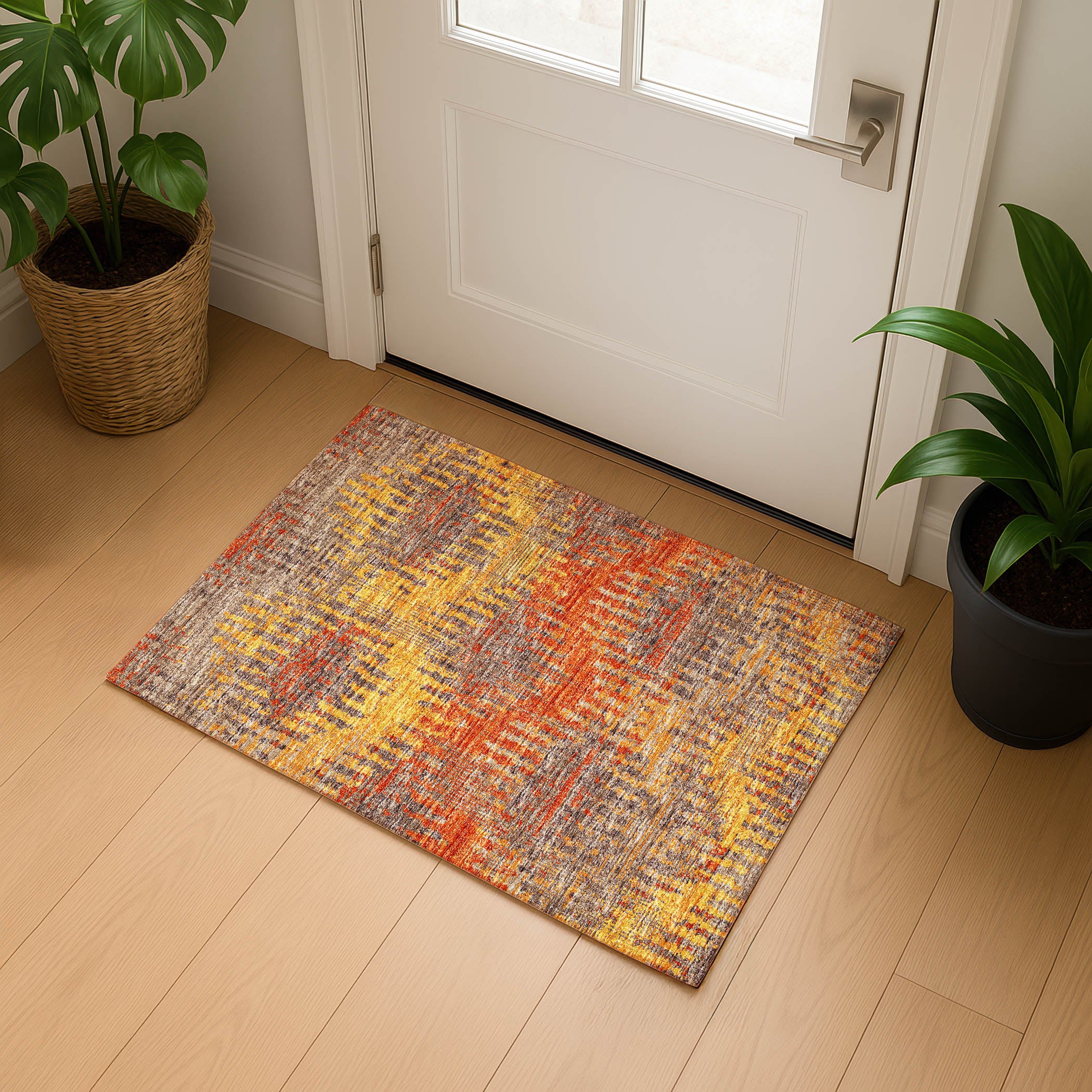 Luxury Machine Washable Indoor/Outdoor Casual BR9 Sunset Orange Rug 1'8" x 2'6" #shape_Rectangle