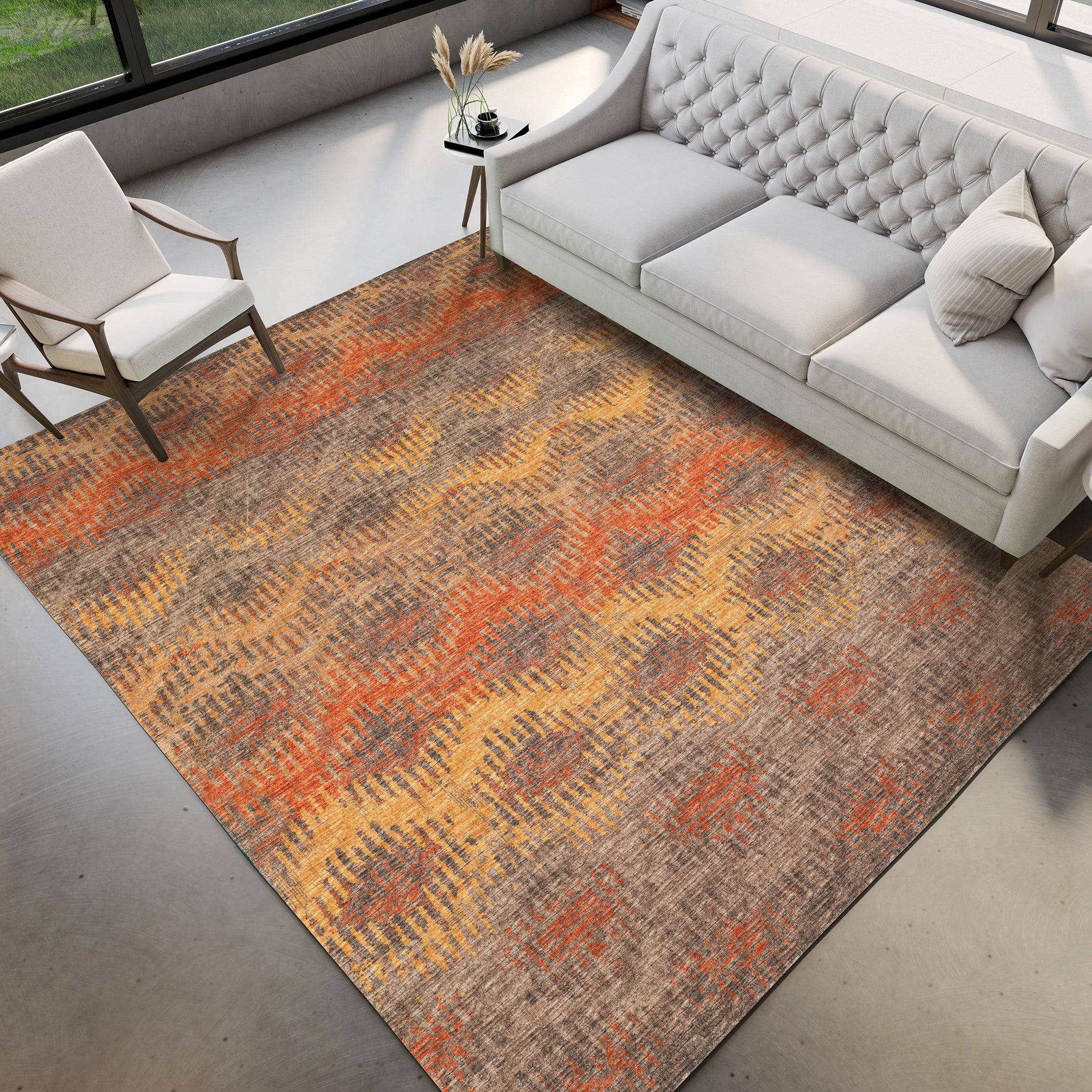 Luxury Machine Washable Indoor/Outdoor Casual BR9 Sunset Orange Rug 3' x 5' #shape_Rectangle