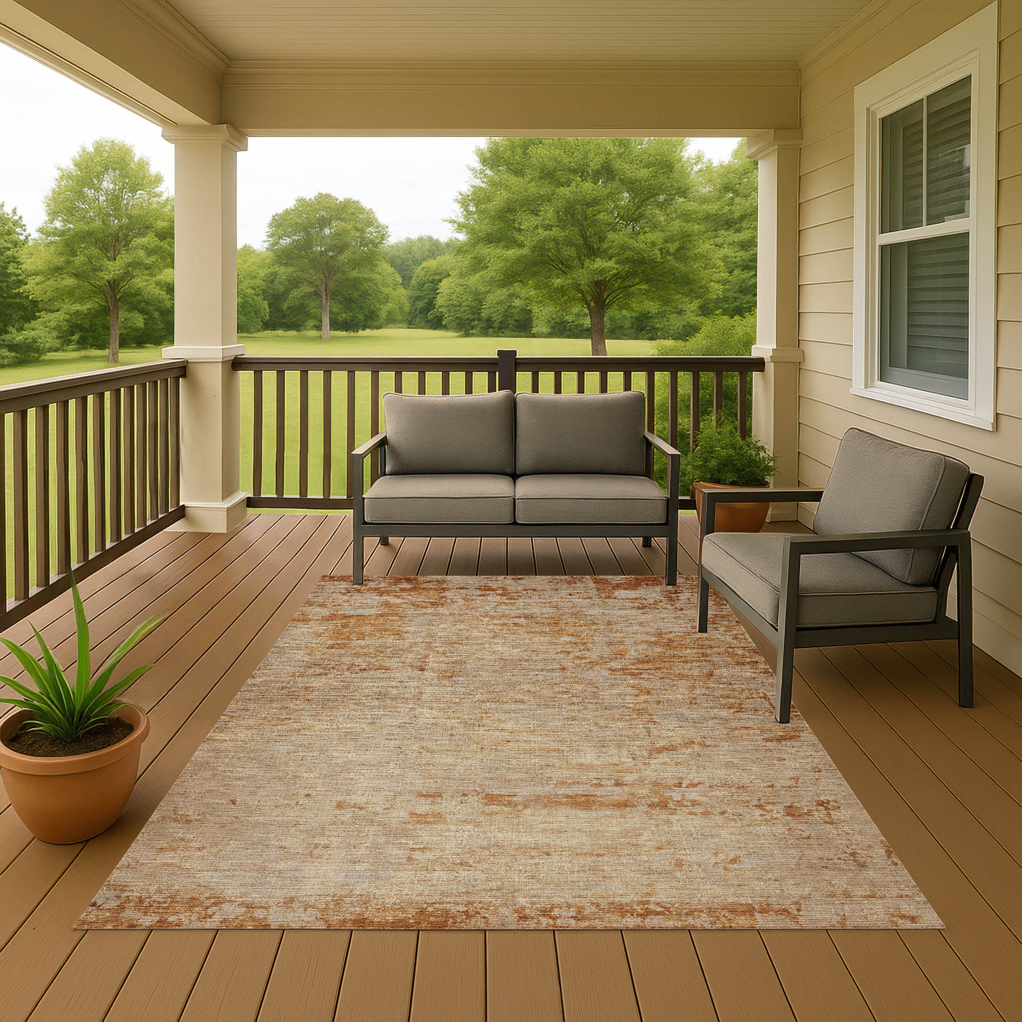Luxury Washable Indoor/Outdoor Transitional BU2 Copper Orange Rug 2'6" x 3'10" #shape_Rectangle