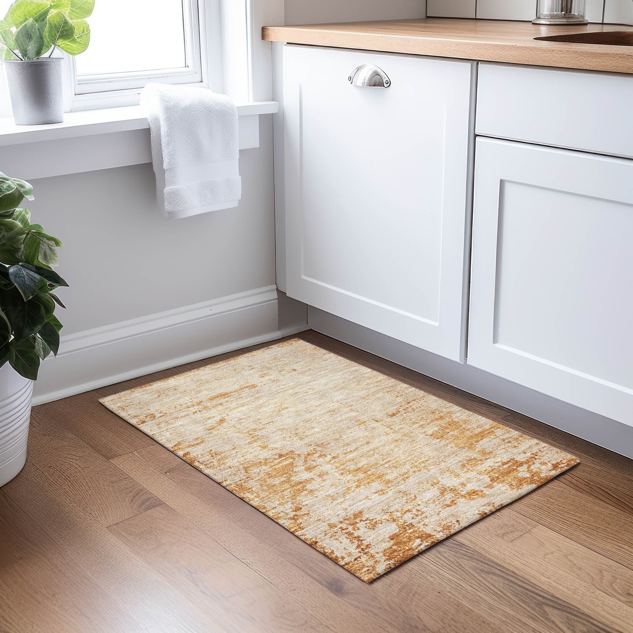 Luxury Washable Indoor/Outdoor Transitional BU2 Copper Orange Rug 1'8" x 2'6" #shape_Rectangle