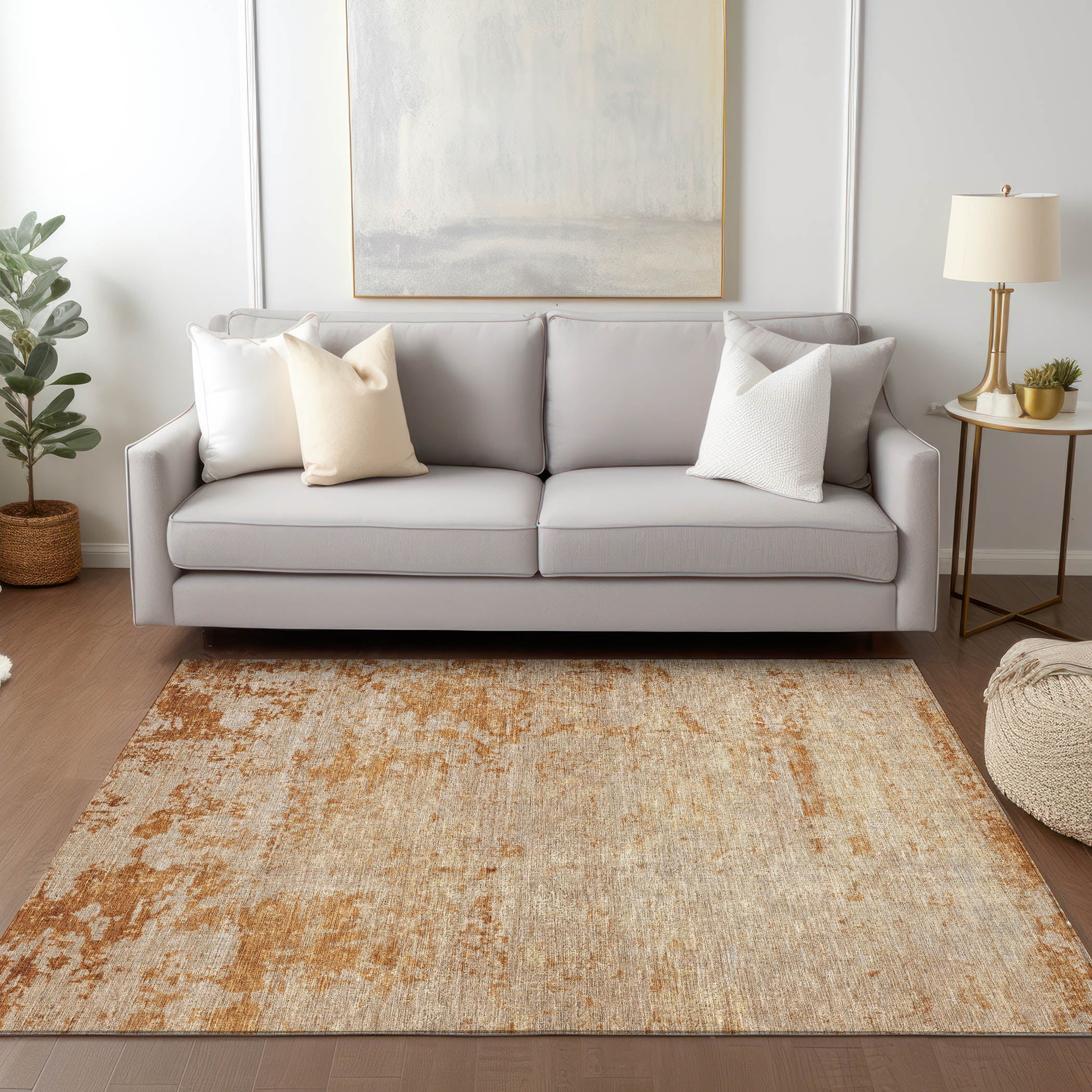 Luxury Washable Indoor/Outdoor Transitional BU2 Copper Orange Rug 2'6" x 3'10" #shape_Rectangle
