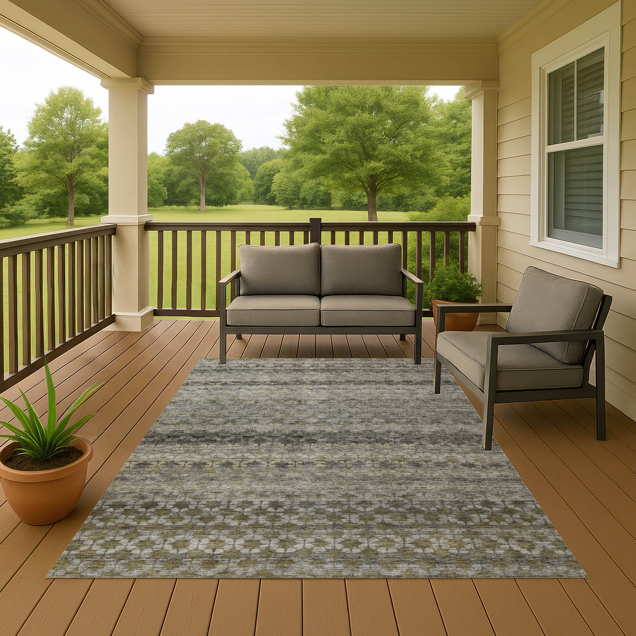 Luxury Washable Indoor/Outdoor Transitional BU6 Pewter Gray Rug 2'6" x 3'10" #shape_Rectangle