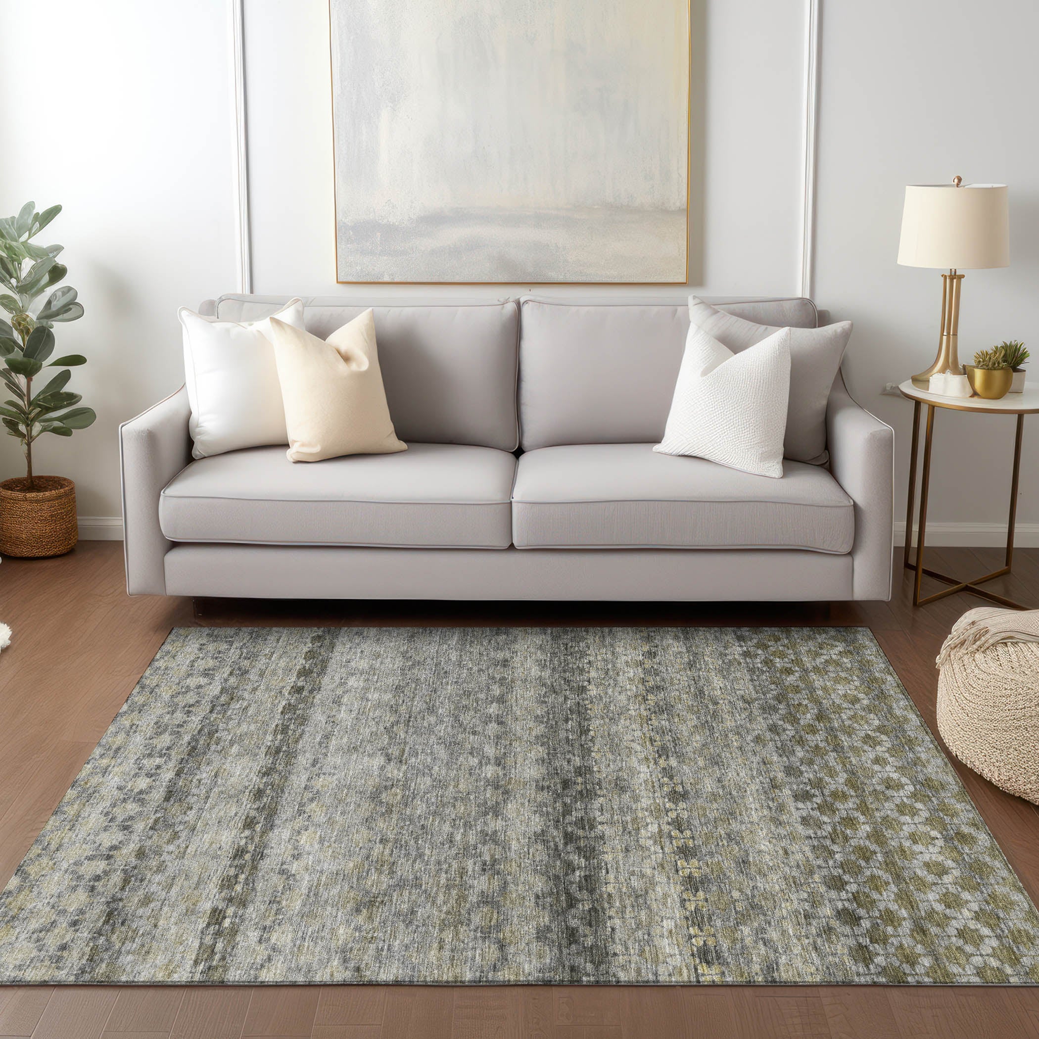 Luxury Washable Indoor/Outdoor Transitional BU6 Pewter Gray Rug 2'6" x 3'10" #shape_Rectangle