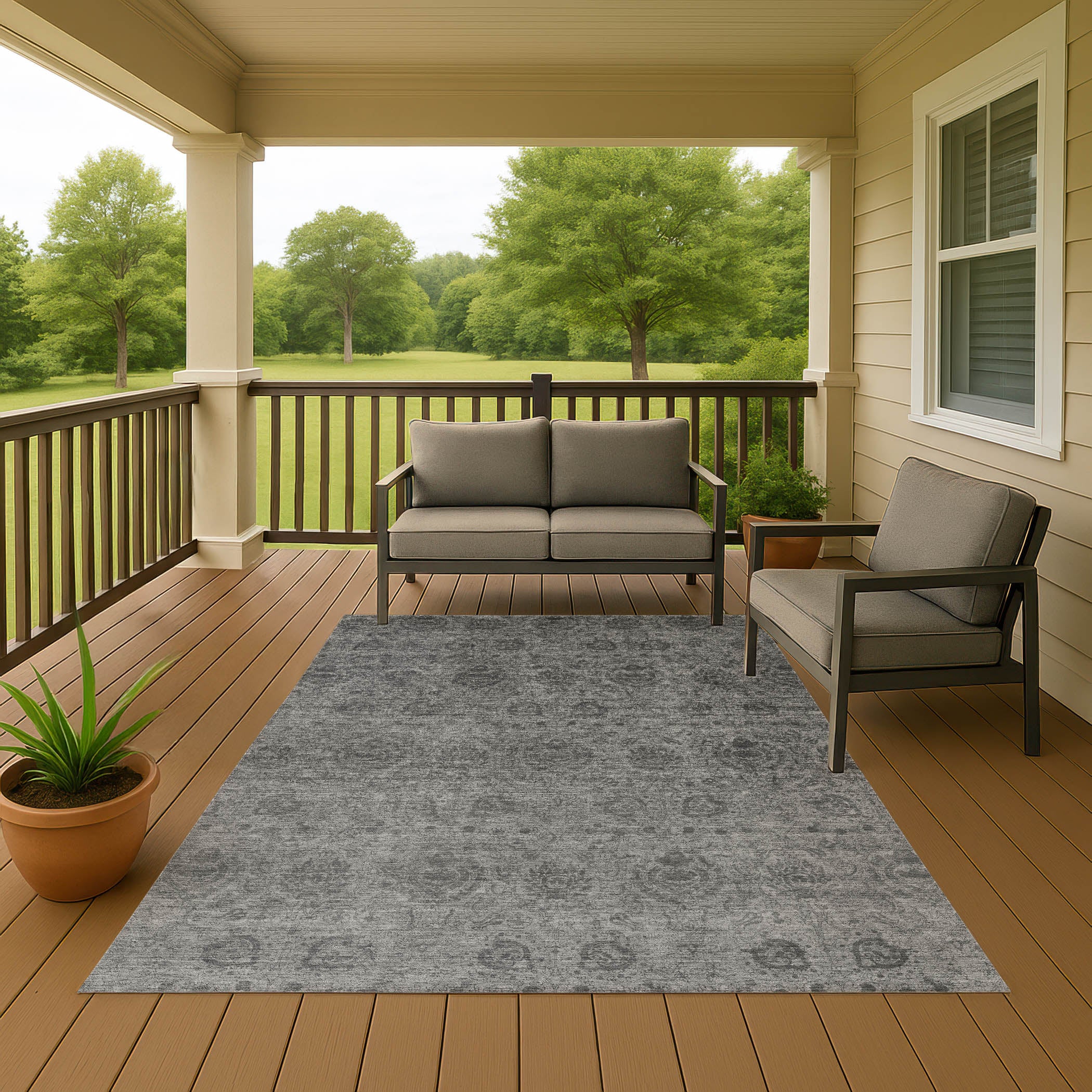 Luxury Washable Indoor/Outdoor Transitional BU8 Gray Rug 2'6" x 3'10" #shape_Rectangle