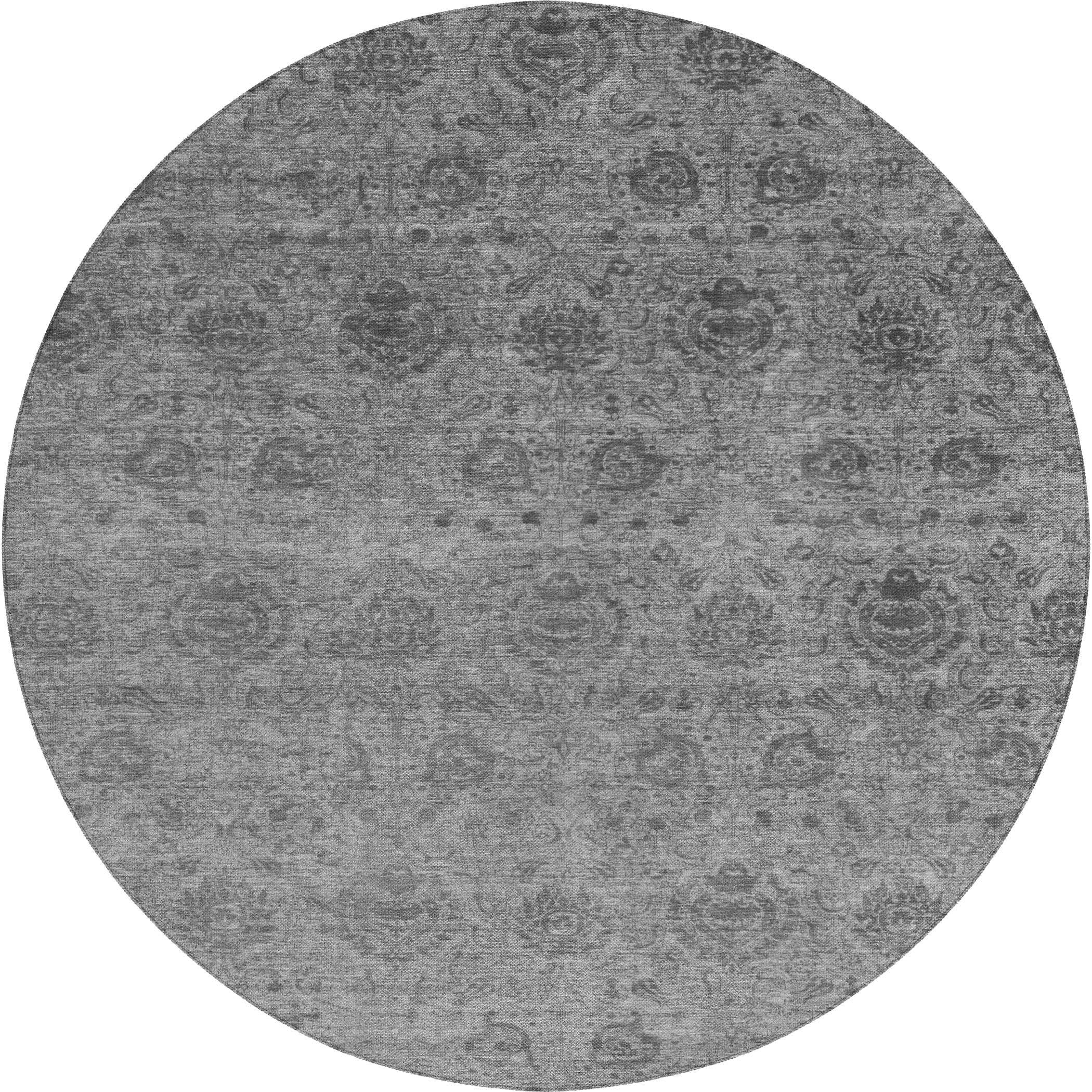 Luxury Washable Indoor/Outdoor Transitional BU8 Gray Rug 8' x 8' #shape_Round