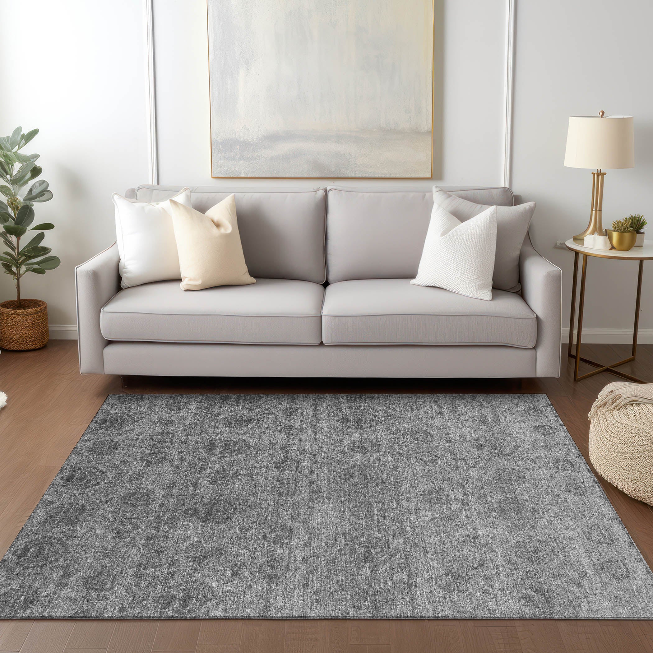 Luxury Washable Indoor/Outdoor Transitional BU8 Gray Rug 2'6" x 3'10" #shape_Rectangle