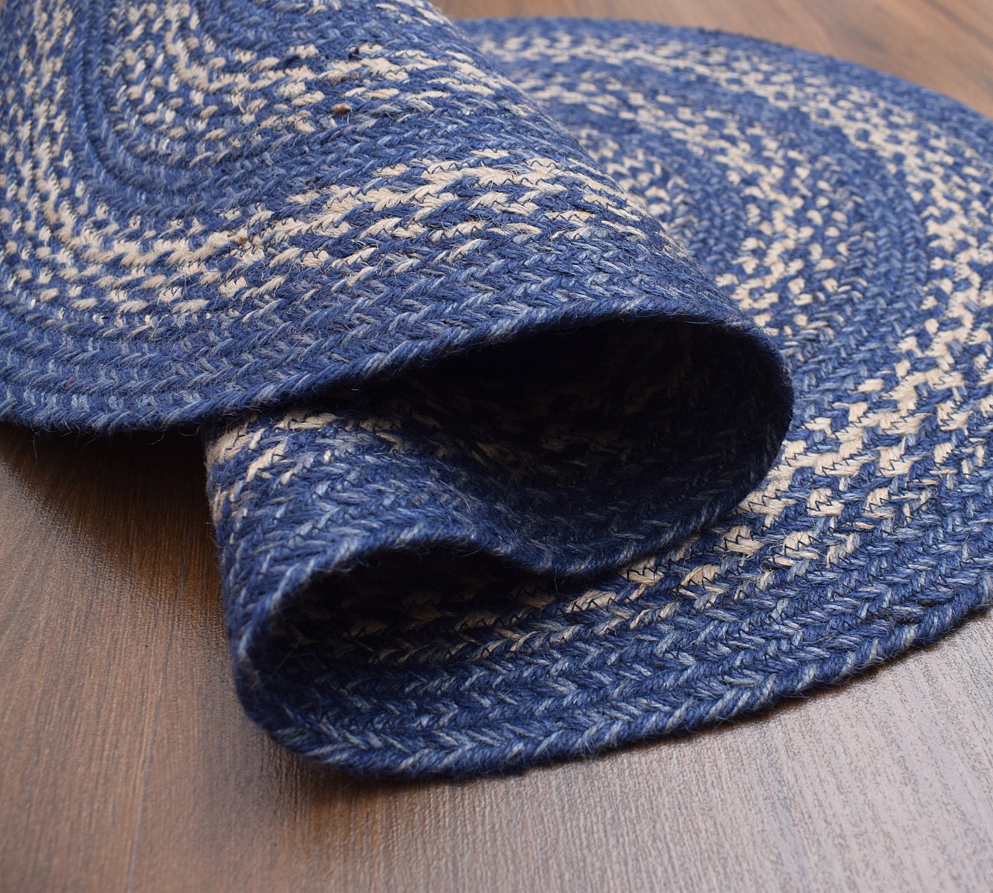 Blue Rustic Farmhouse Reversible Jute Rug
