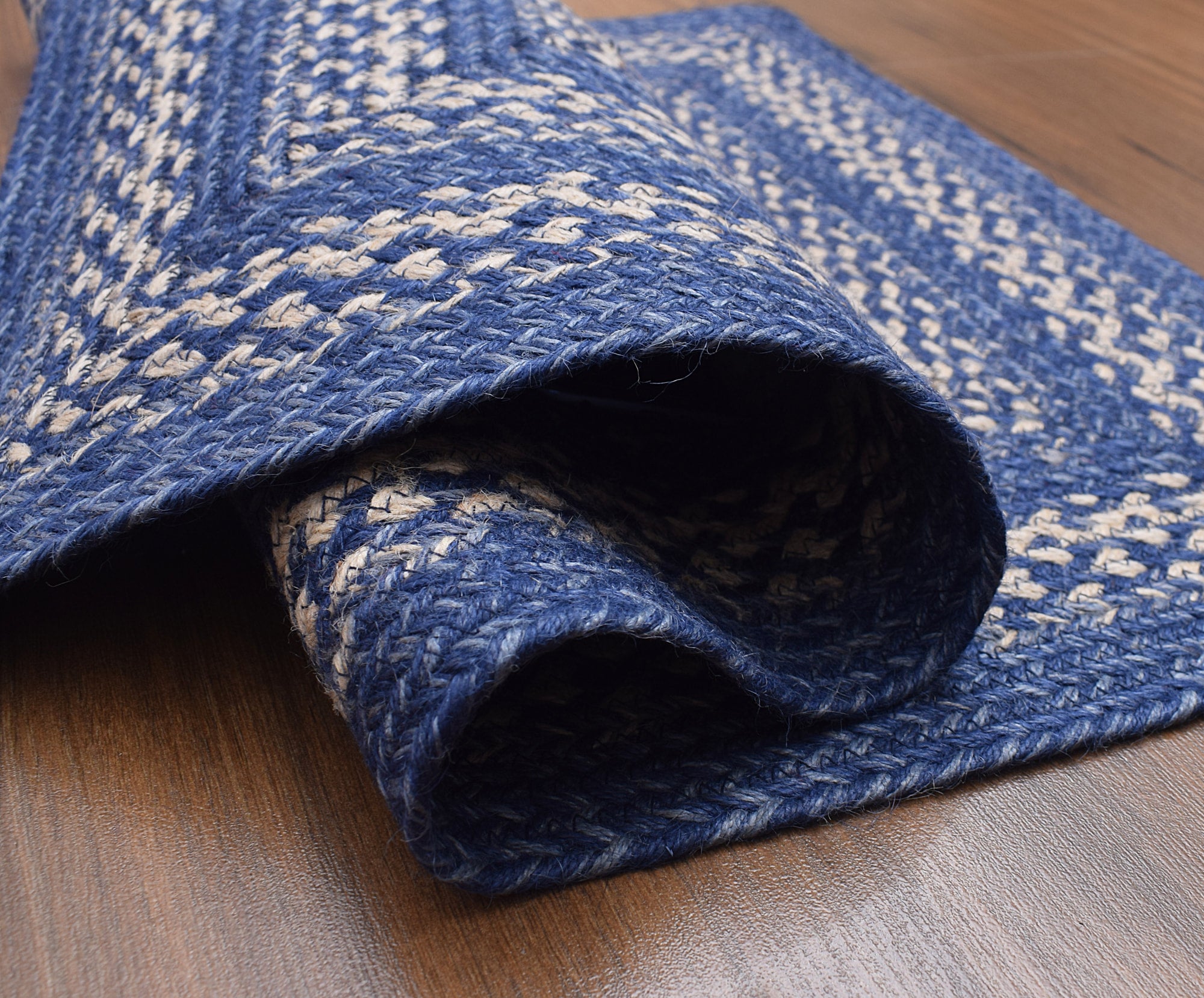 Blue Rustic Farmhouse Reversible Jute Rug