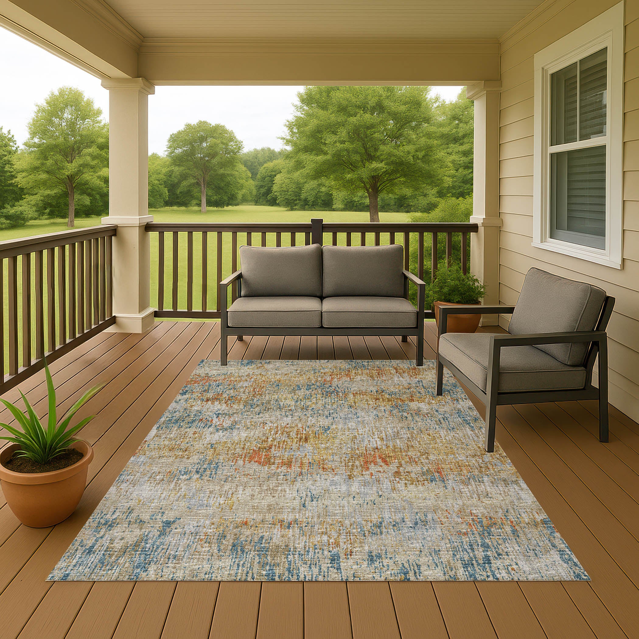 Luxury Machine Washable Indoor/Outdoor Transitional CM1 Sunset Multi Rug 3' x 5' #shape_Rectangle