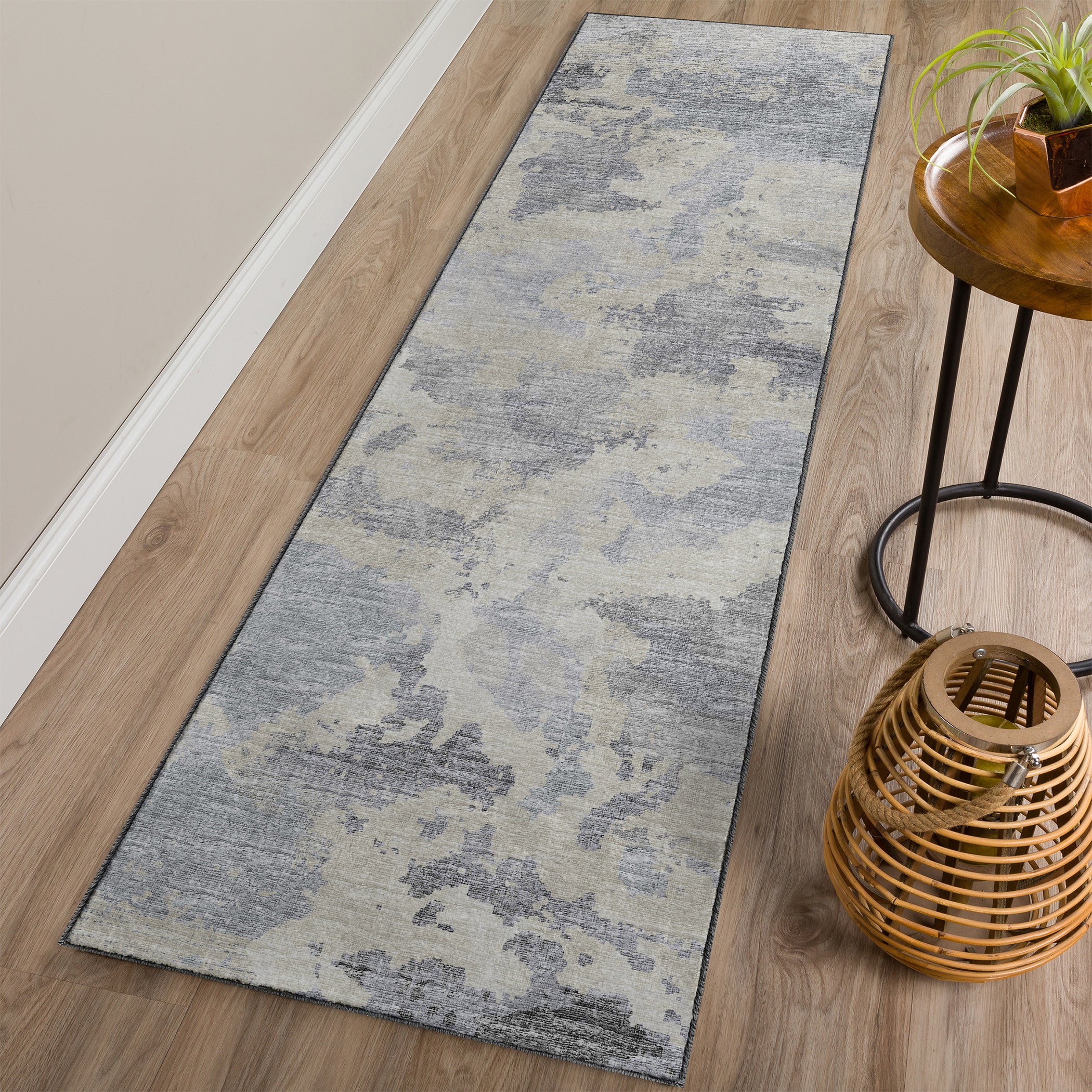 Luxury Machine Washable Indoor/Outdoor Transitional CM2 Graphite Gray Rug 2'3" x 7'6" #shape_Runner