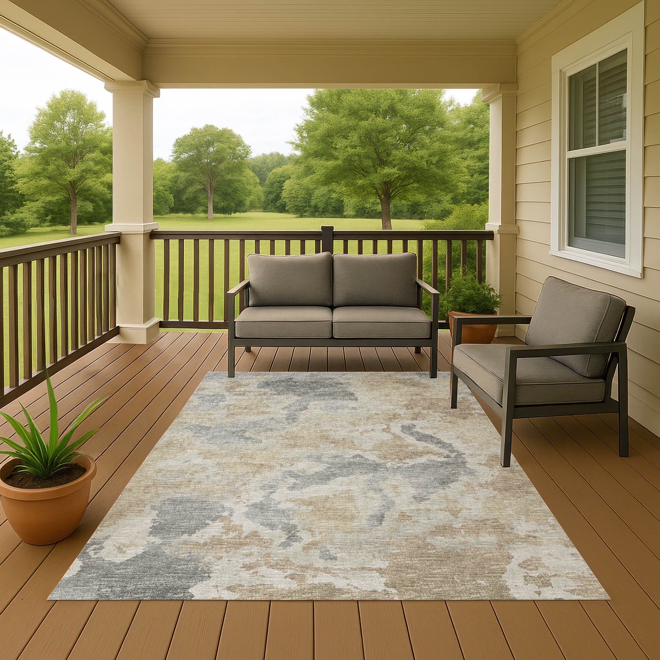 Luxury Machine Washable Indoor/Outdoor Transitional CM2 Stucco Brown Rug 3' x 5' #shape_Rectangle