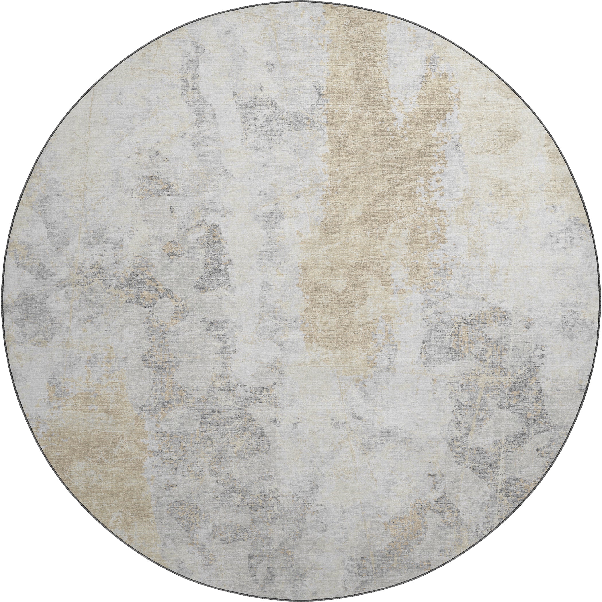 Luxury Machine Washable Indoor/Outdoor Transitional CM3 Biscotti Ivory Rug 8' x 8' #shape_Round
