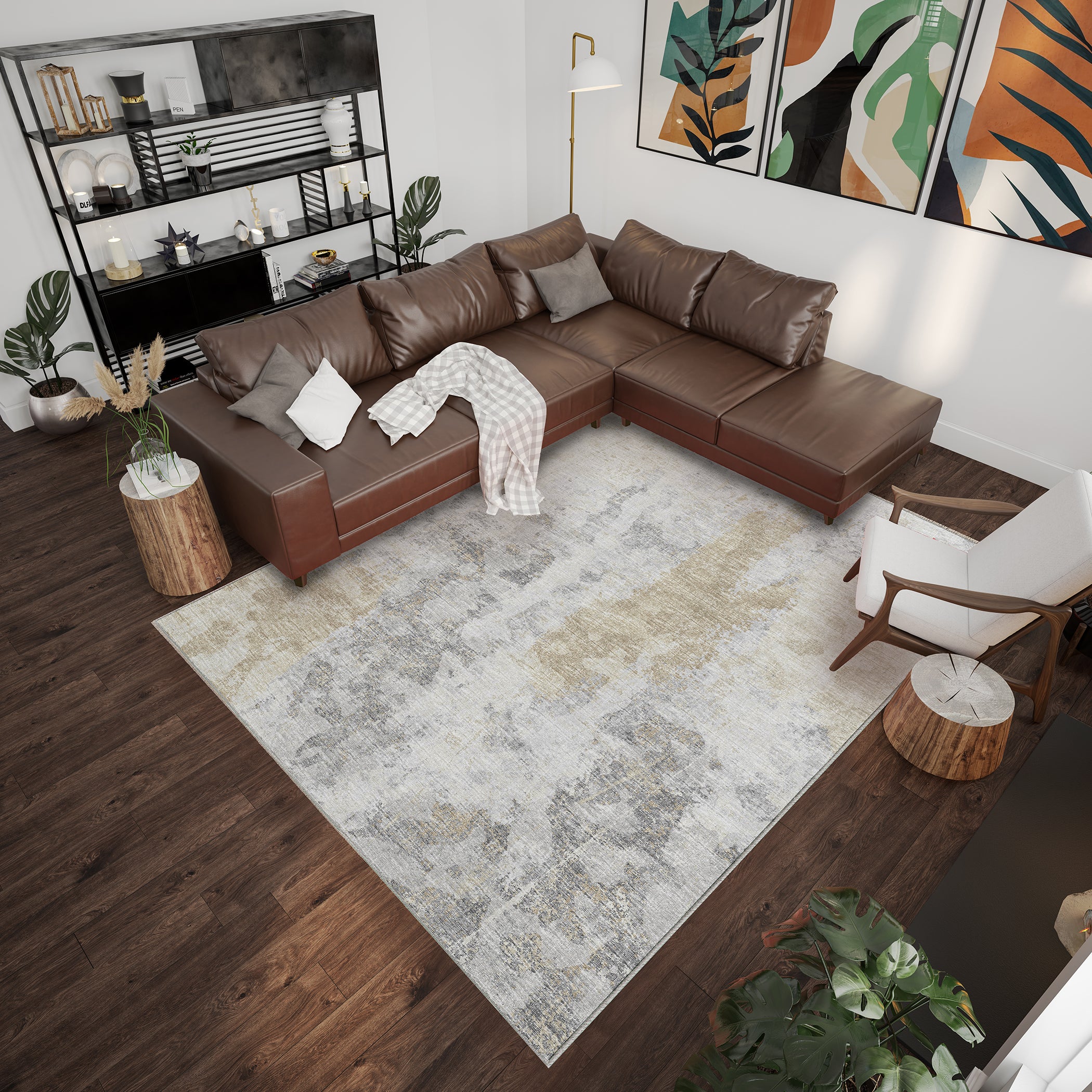Luxury Machine Washable Indoor/Outdoor Transitional CM3 Biscotti Ivory Rug 3' x 5' #shape_Rectangle