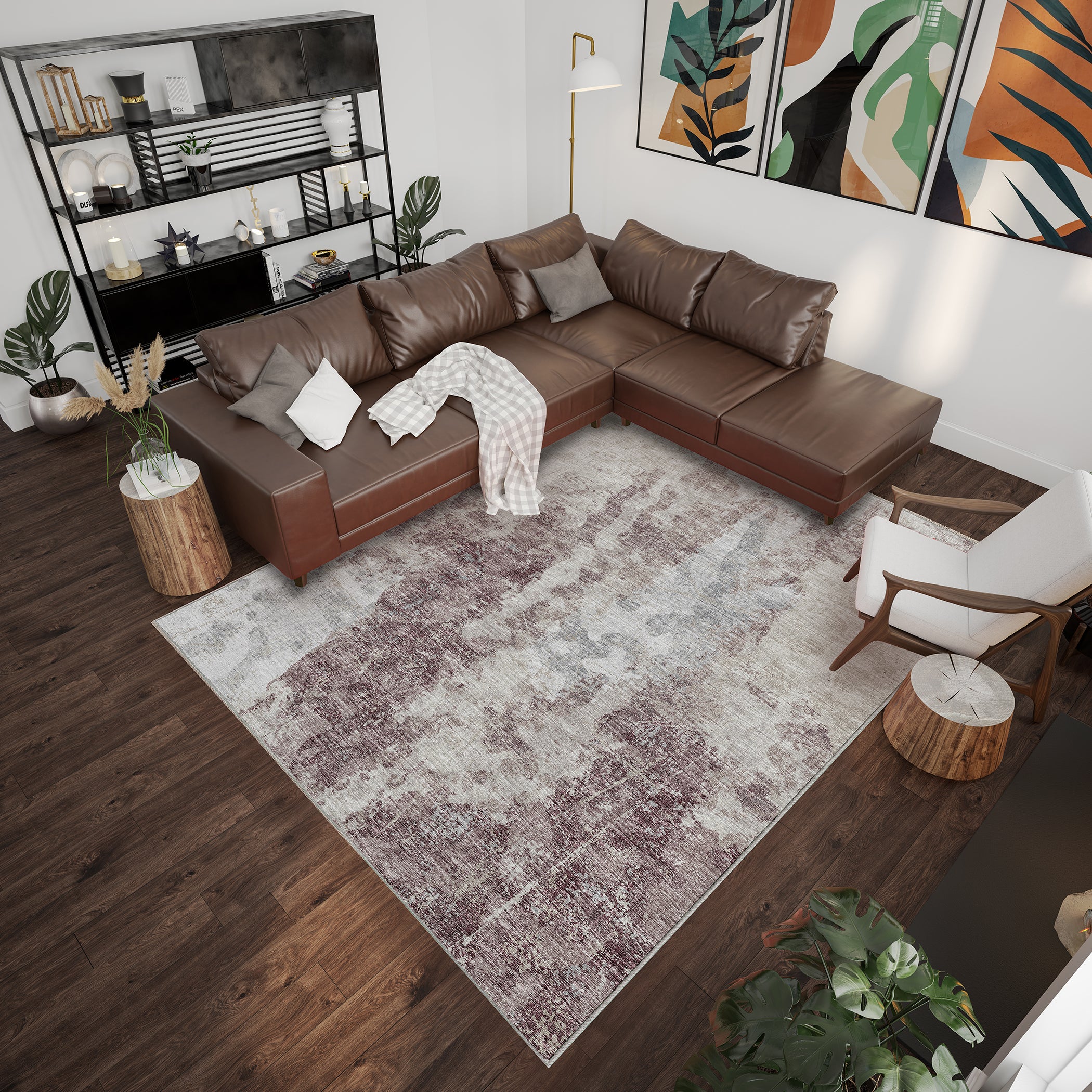 Luxury Machine Washable Indoor/Outdoor Transitional CM3 Merlot Multi Rug 3' x 5' #shape_Rectangle
