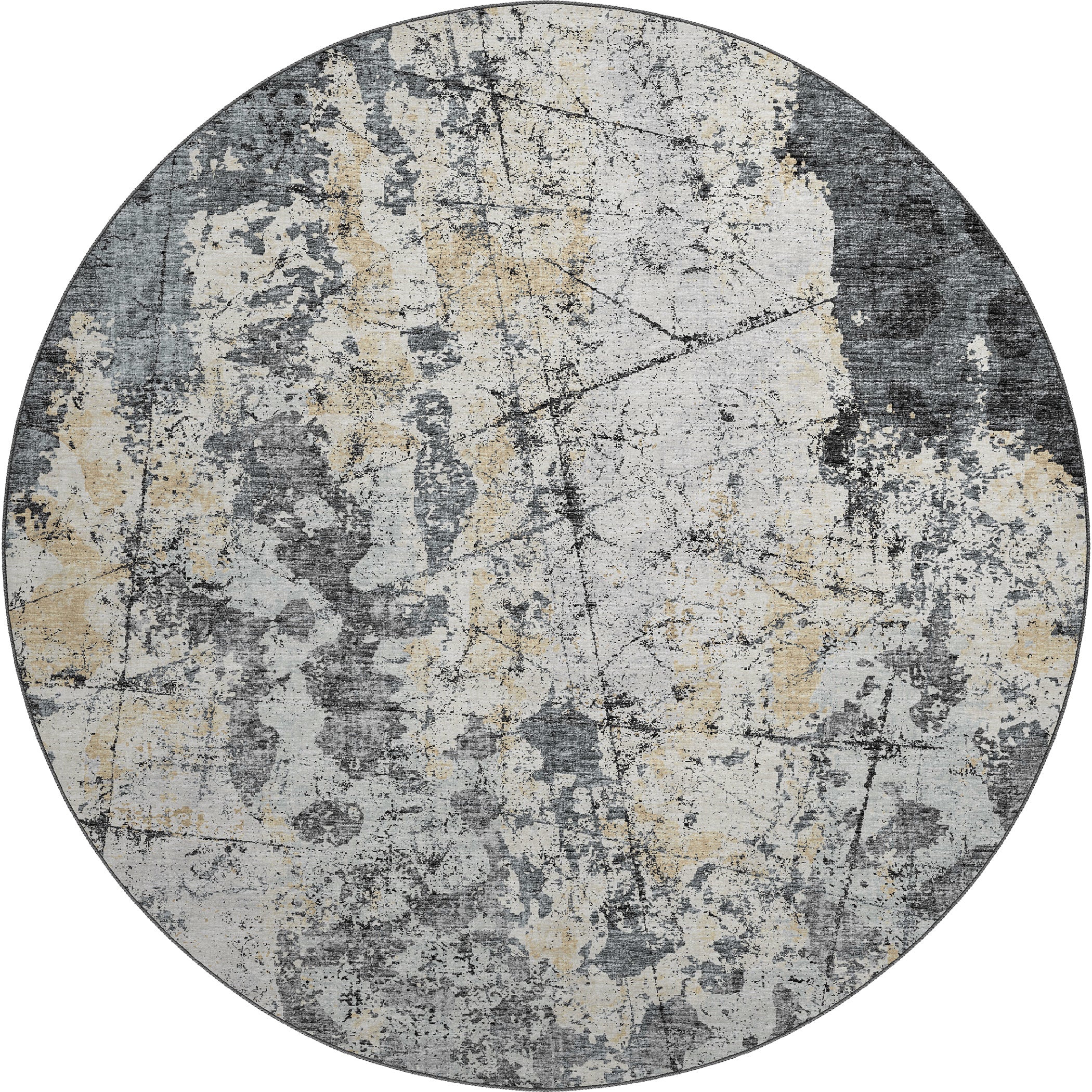Luxury Machine Washable Indoor/Outdoor Transitional CM3 Midnight Black Rug 8' x 8' #shape_Round
