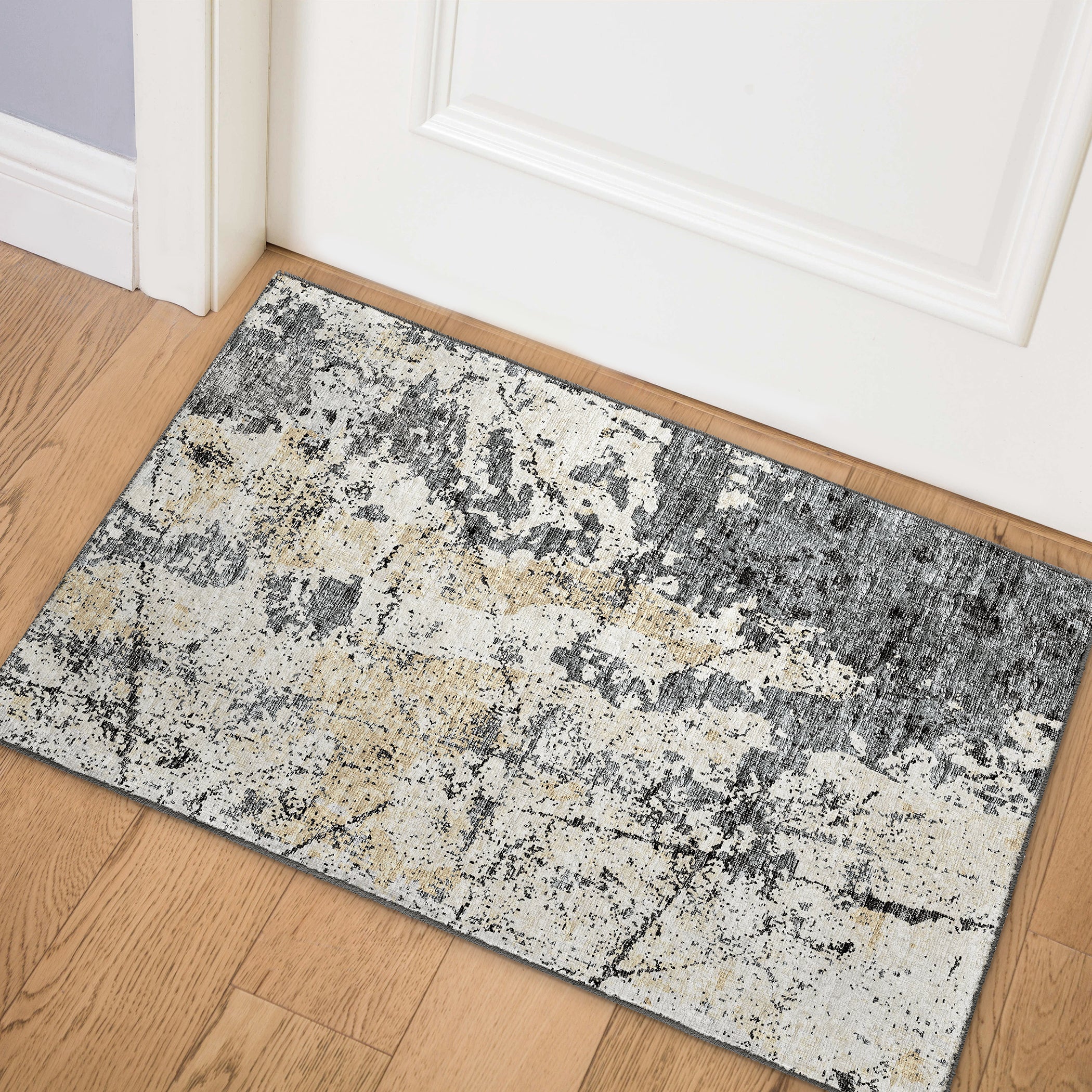 Luxury Machine Washable Indoor/Outdoor Transitional CM3 Midnight Black Rug 1'8" x 2'6" #shape_Rectangle