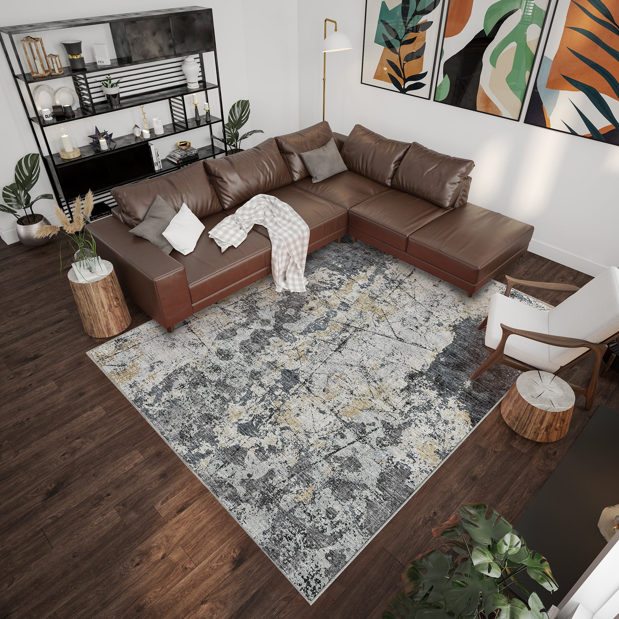 Luxury Machine Washable Indoor/Outdoor Transitional CM3 Midnight Black Rug 3' x 5' #shape_Rectangle