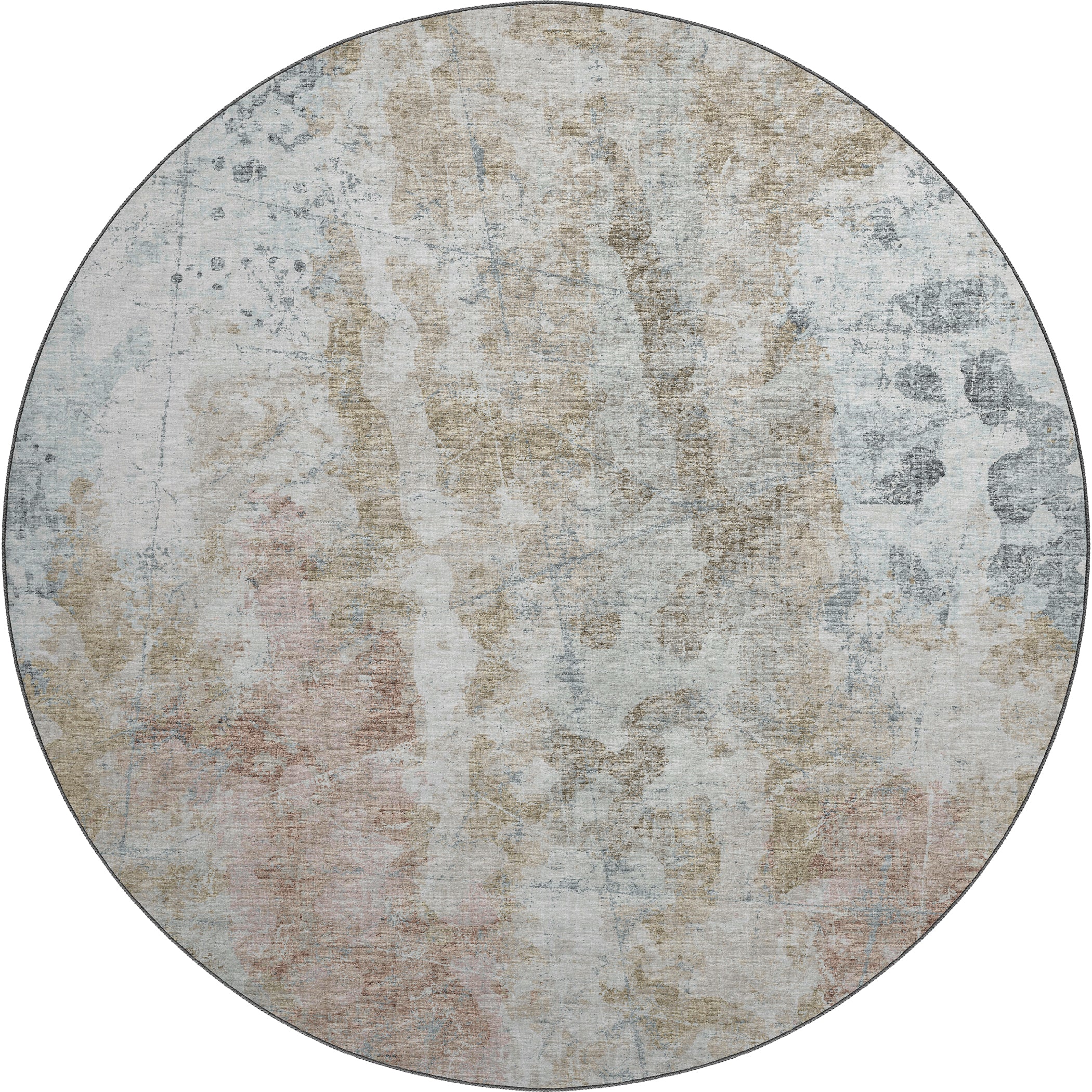 Luxury Machine Washable Indoor/Outdoor Transitional CM3 Mineral Blue Rug 8' x 8' #shape_Round