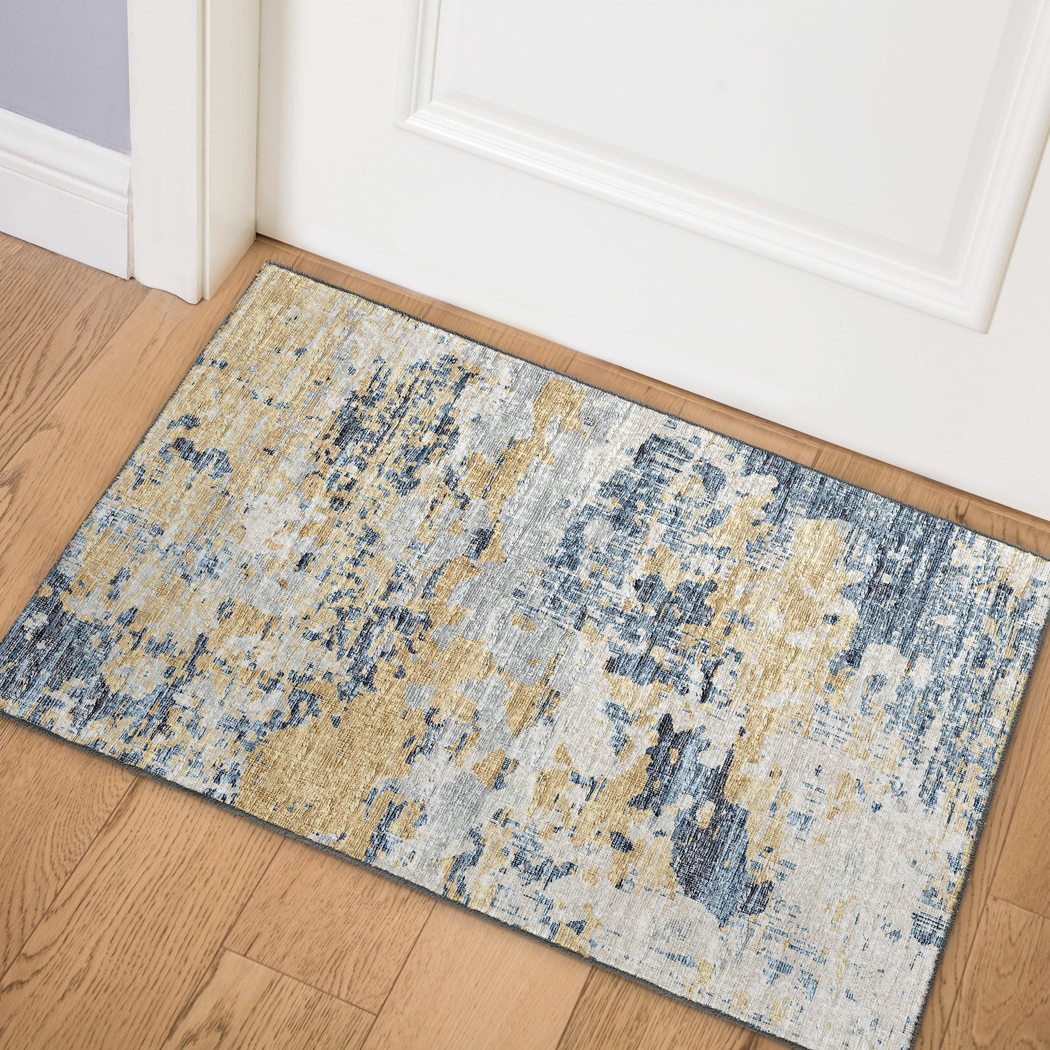 Luxury Machine Washable Indoor/Outdoor Transitional CM4 Navy Blue Rug 1'8" x 2'6" #shape_Rectangle
