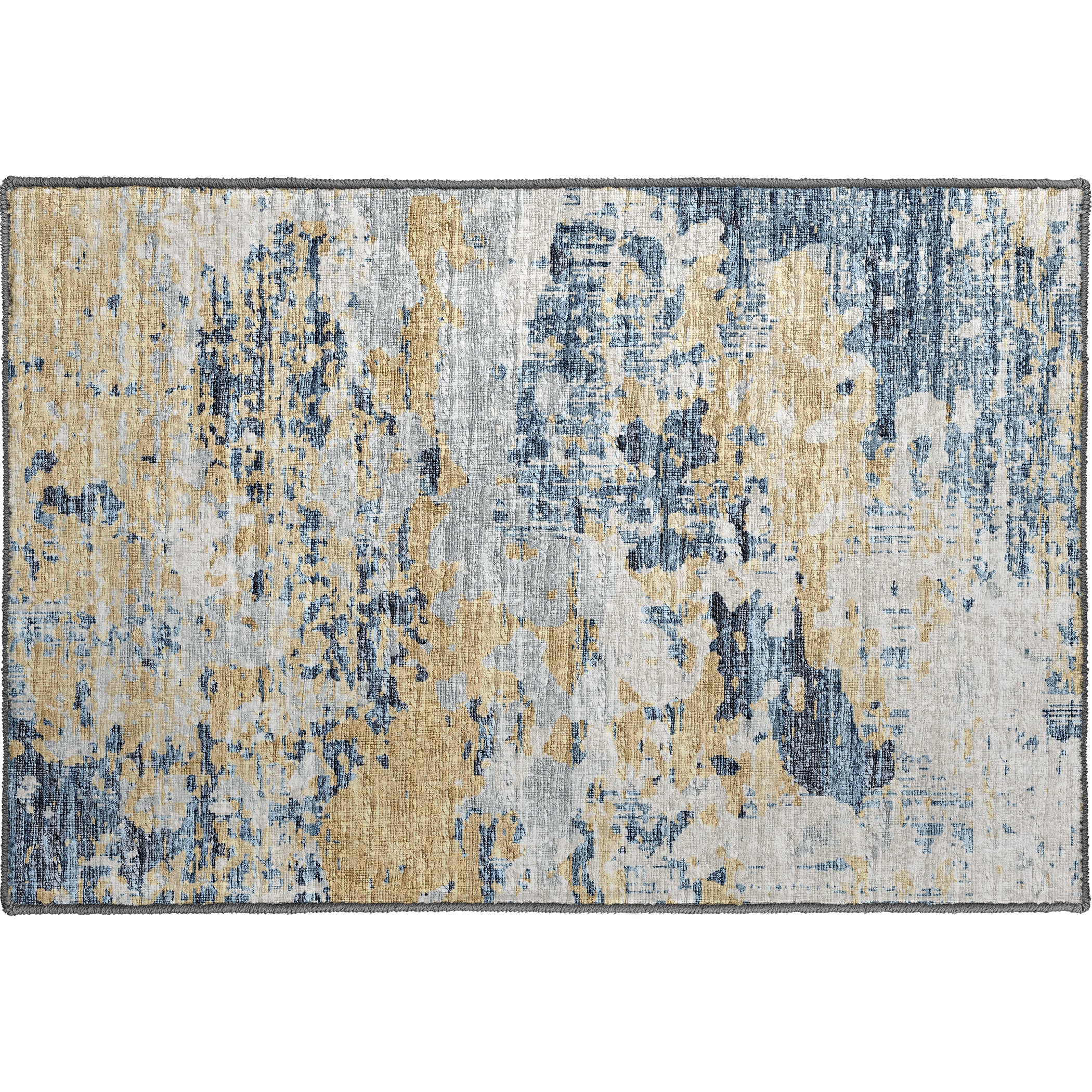Luxury Machine Washable Indoor/Outdoor Transitional CM4 Navy Blue Rug 1'8" x 2'6" #shape_Rectangle