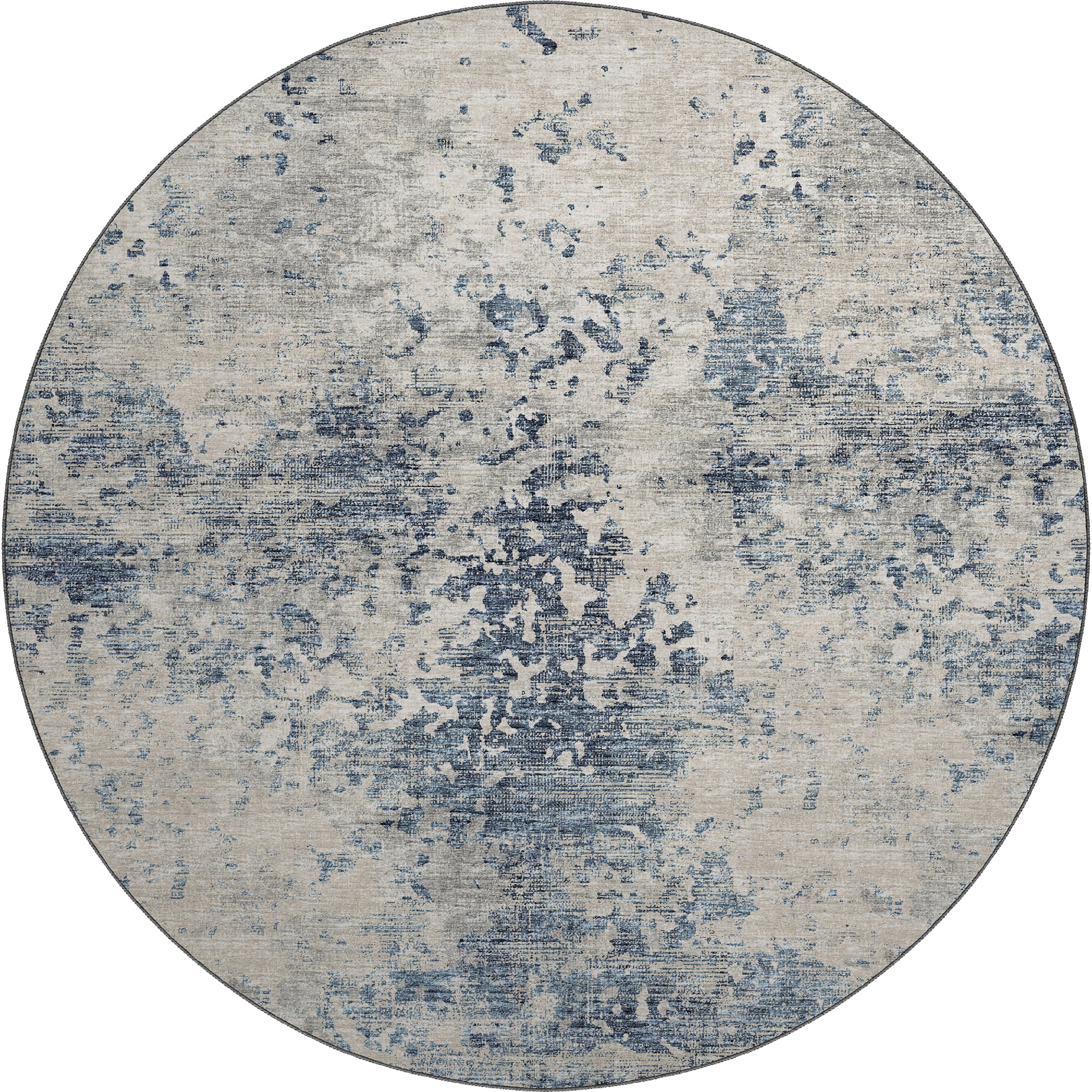 Luxury Machine Washable Indoor/Outdoor Transitional CM5 Ink Blue Rug 8' x 8' #shape_Round
