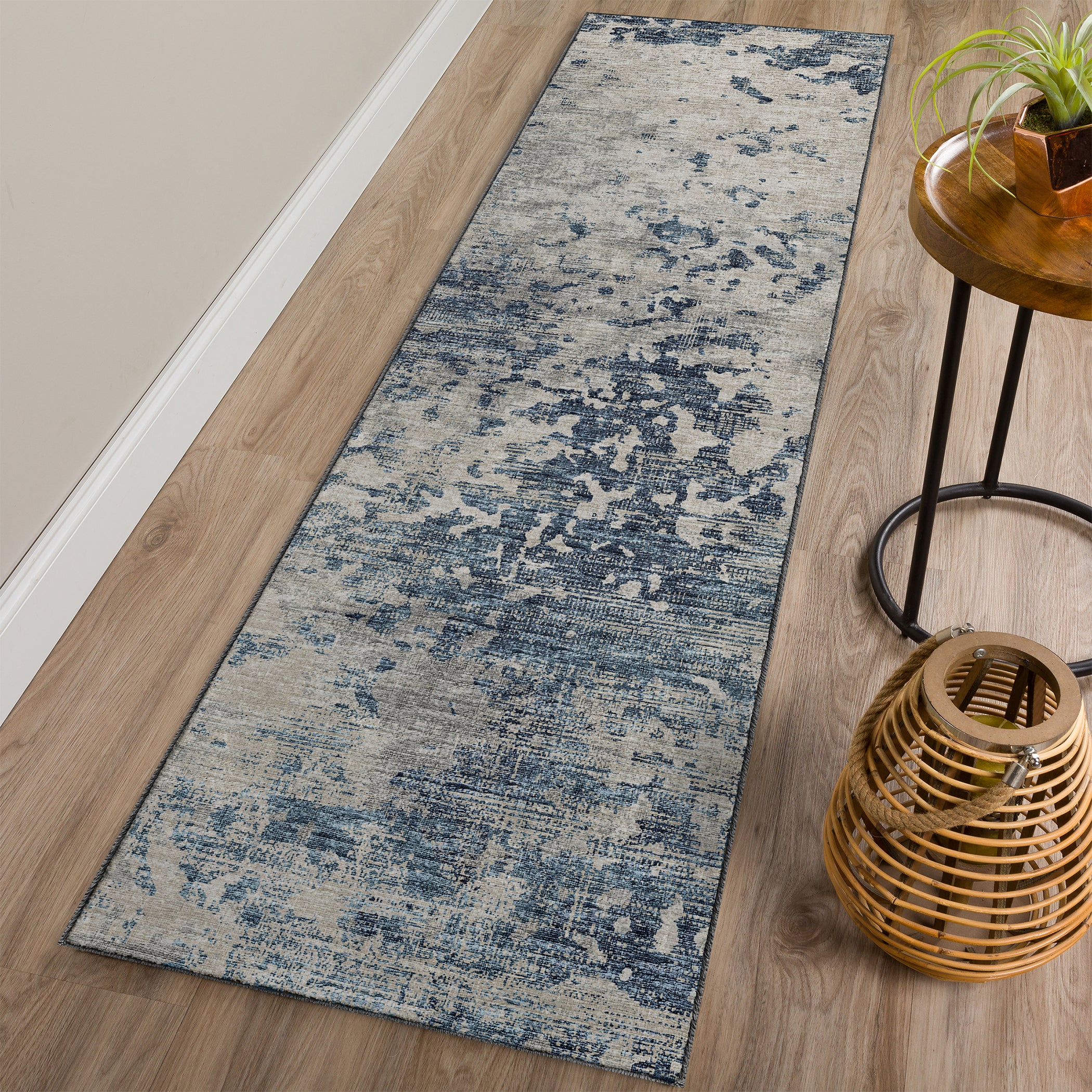 Luxury Machine Washable Indoor/Outdoor Transitional CM5 Ink Blue Rug 2'3" x 7'6" #shape_Runner