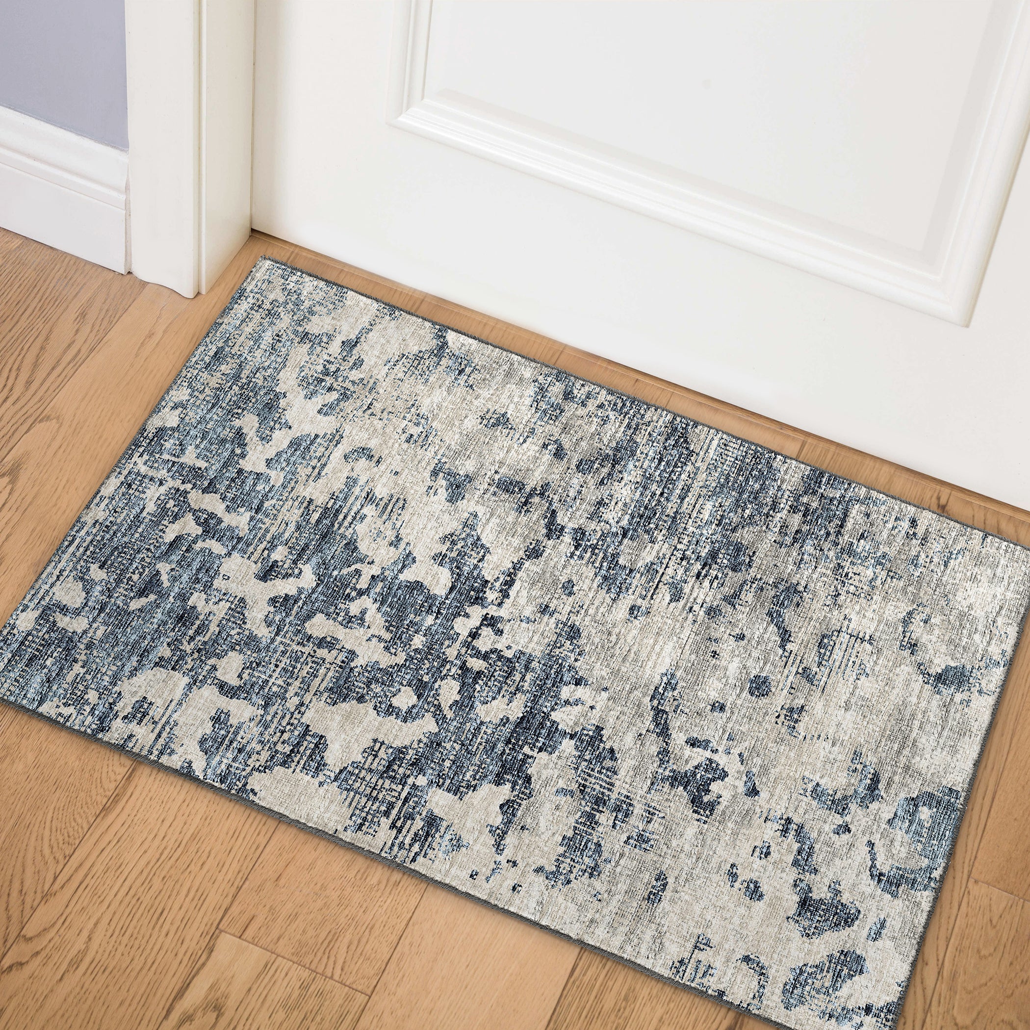 Luxury Machine Washable Indoor/Outdoor Transitional CM5 Ink Blue Rug 1'8" x 2'6" #shape_Rectangle