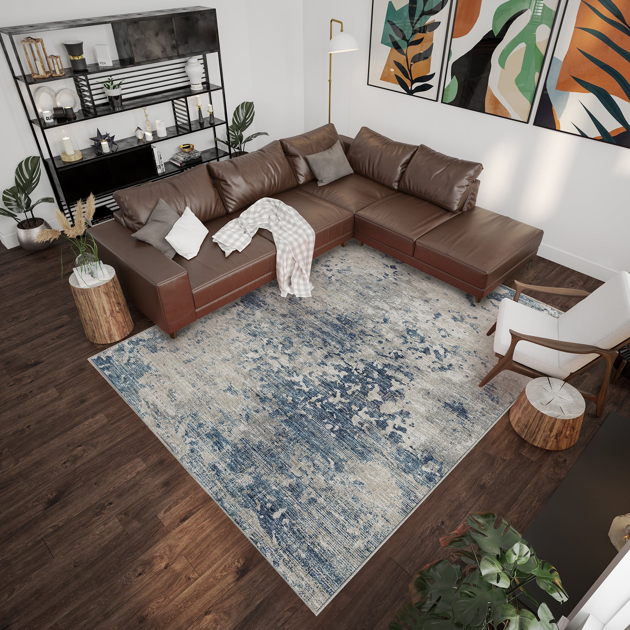 Luxury Machine Washable Indoor/Outdoor Transitional CM5 Ink Blue Rug 3' x 5' #shape_Rectangle