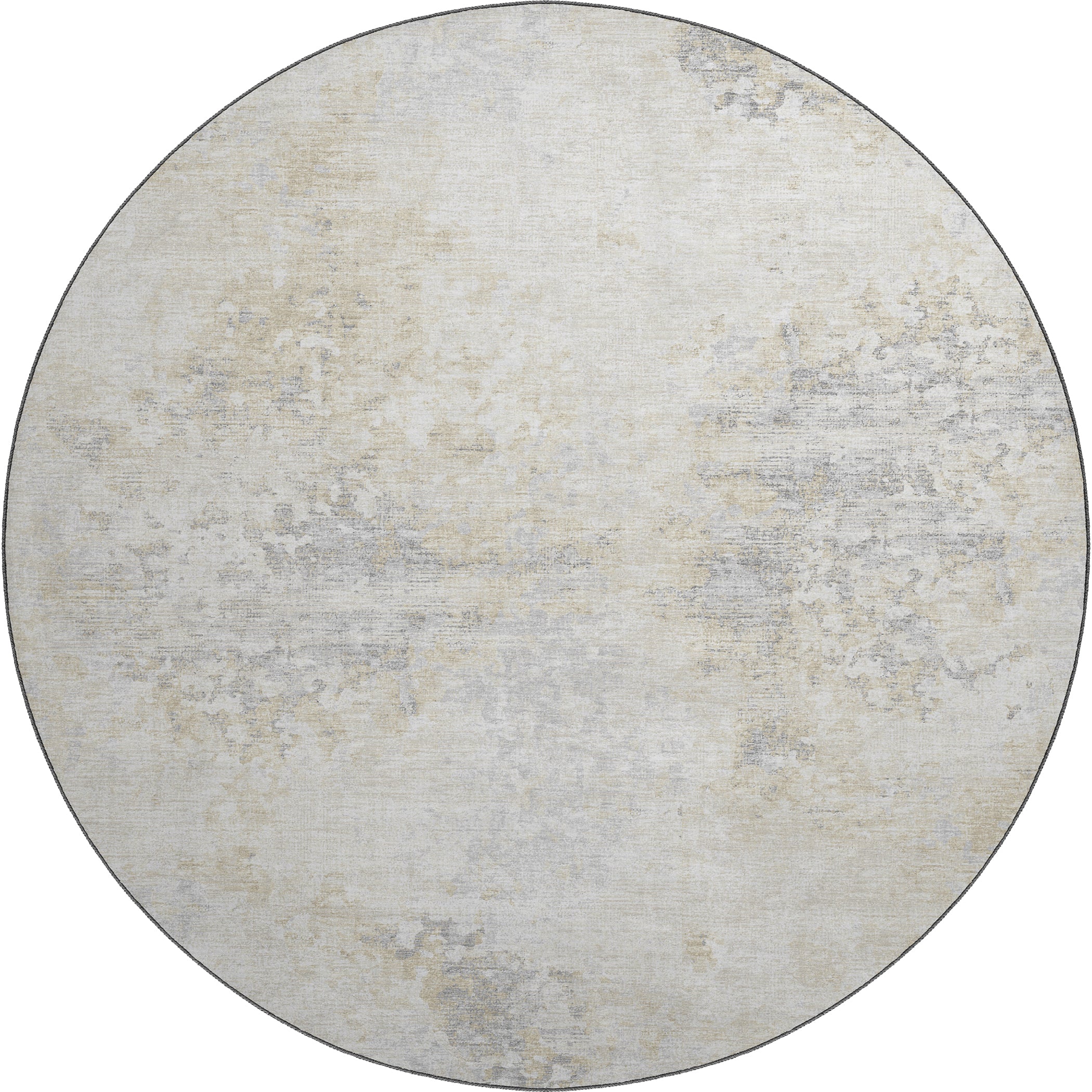 Luxury Machine Washable Indoor/Outdoor Transitional CM5 Linen Ivory Rug 8' x 8' #shape_Round