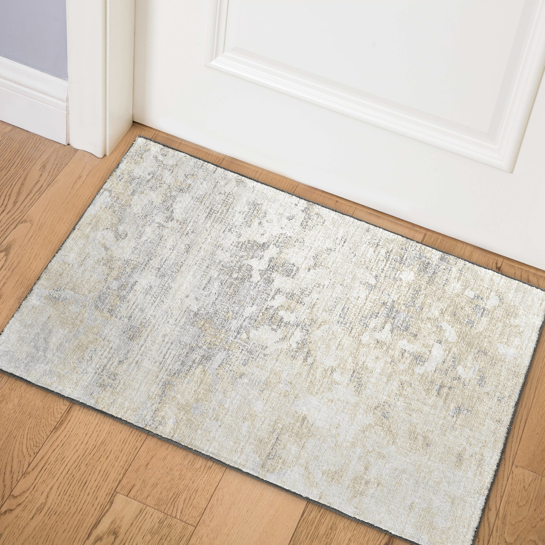 Luxury Machine Washable Indoor/Outdoor Transitional CM5 Linen Ivory Rug 1'8" x 2'6" #shape_Rectangle