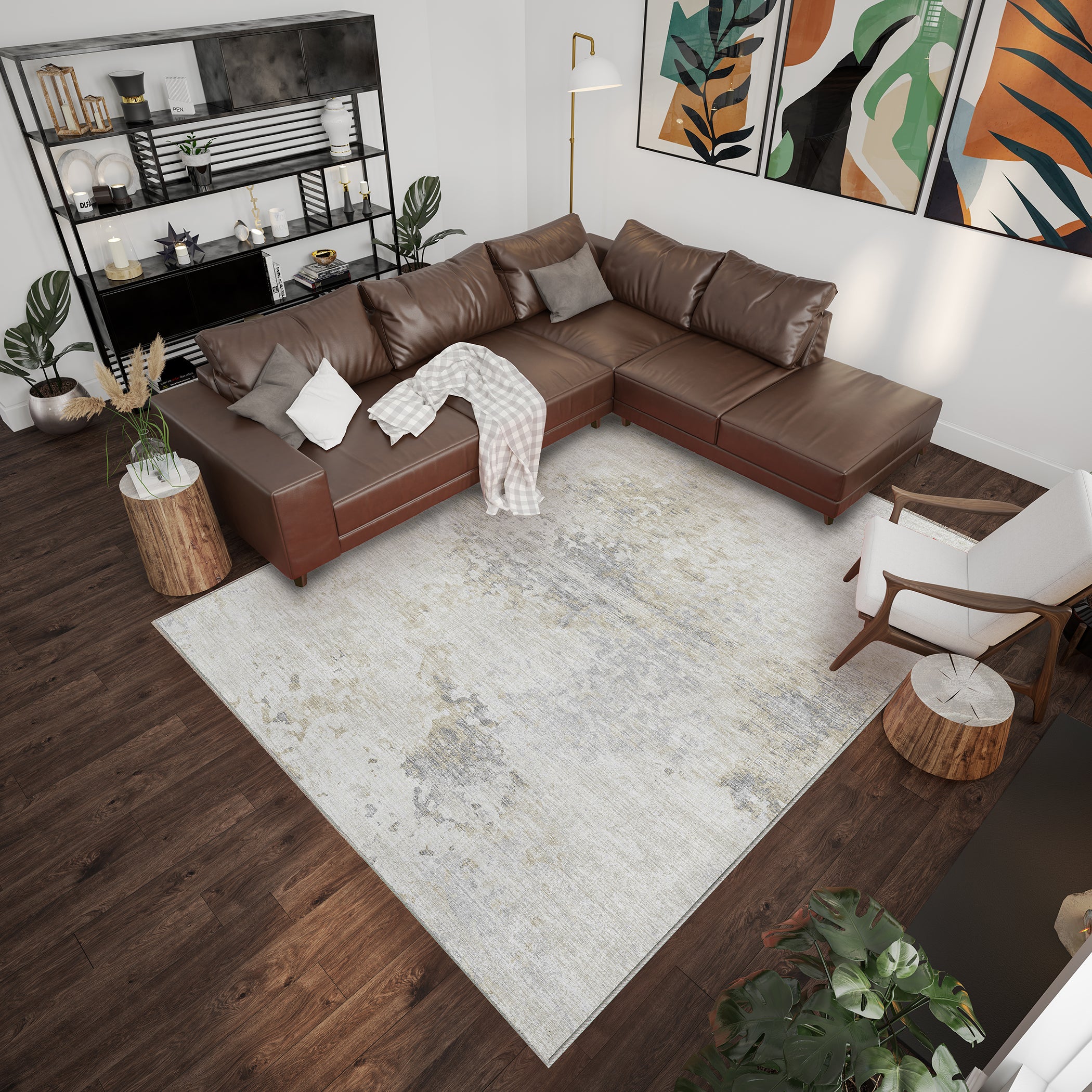 Luxury Machine Washable Indoor/Outdoor Transitional CM5 Linen Ivory Rug 3' x 5' #shape_Rectangle