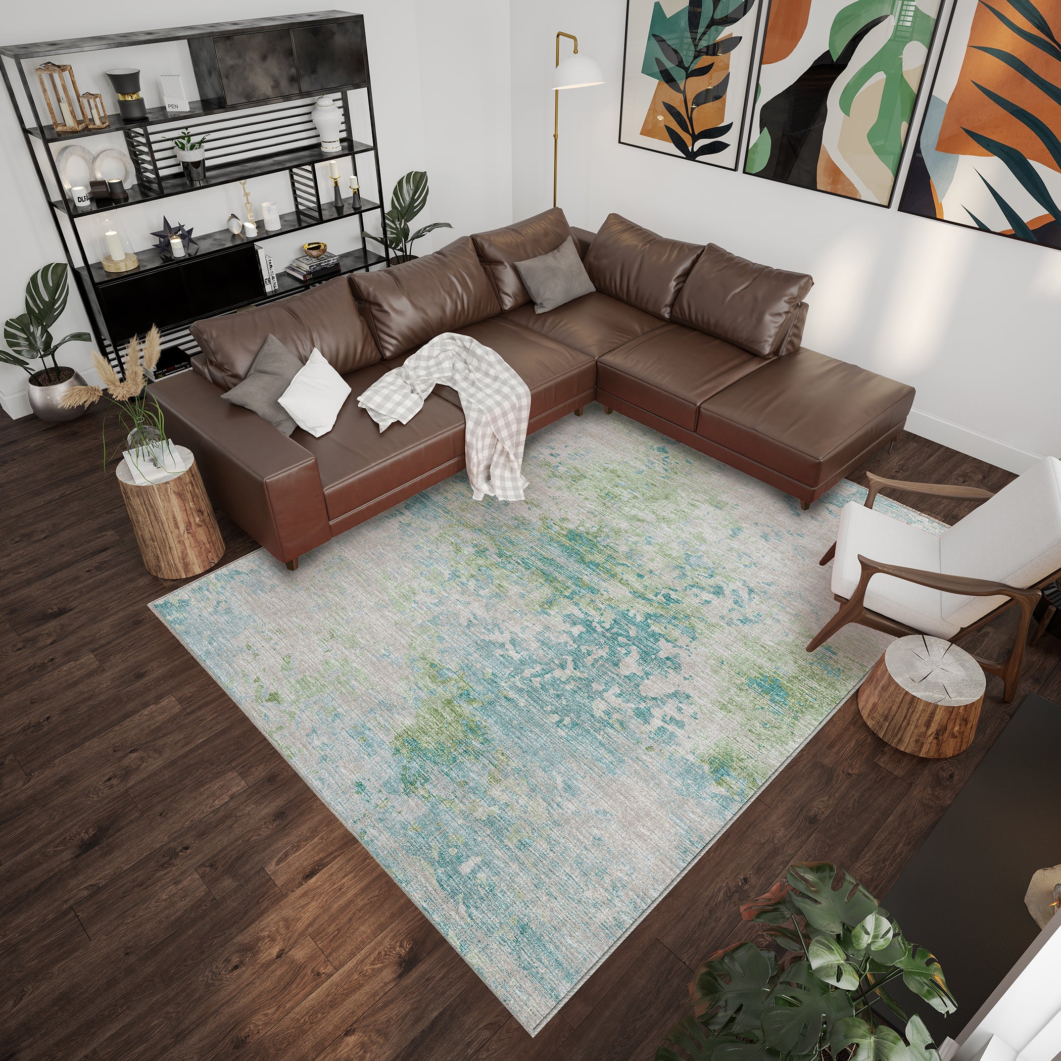 Luxury Machine Washable Indoor/Outdoor Transitional CM5 Meadow Green Rug 3' x 5' #shape_Rectangle