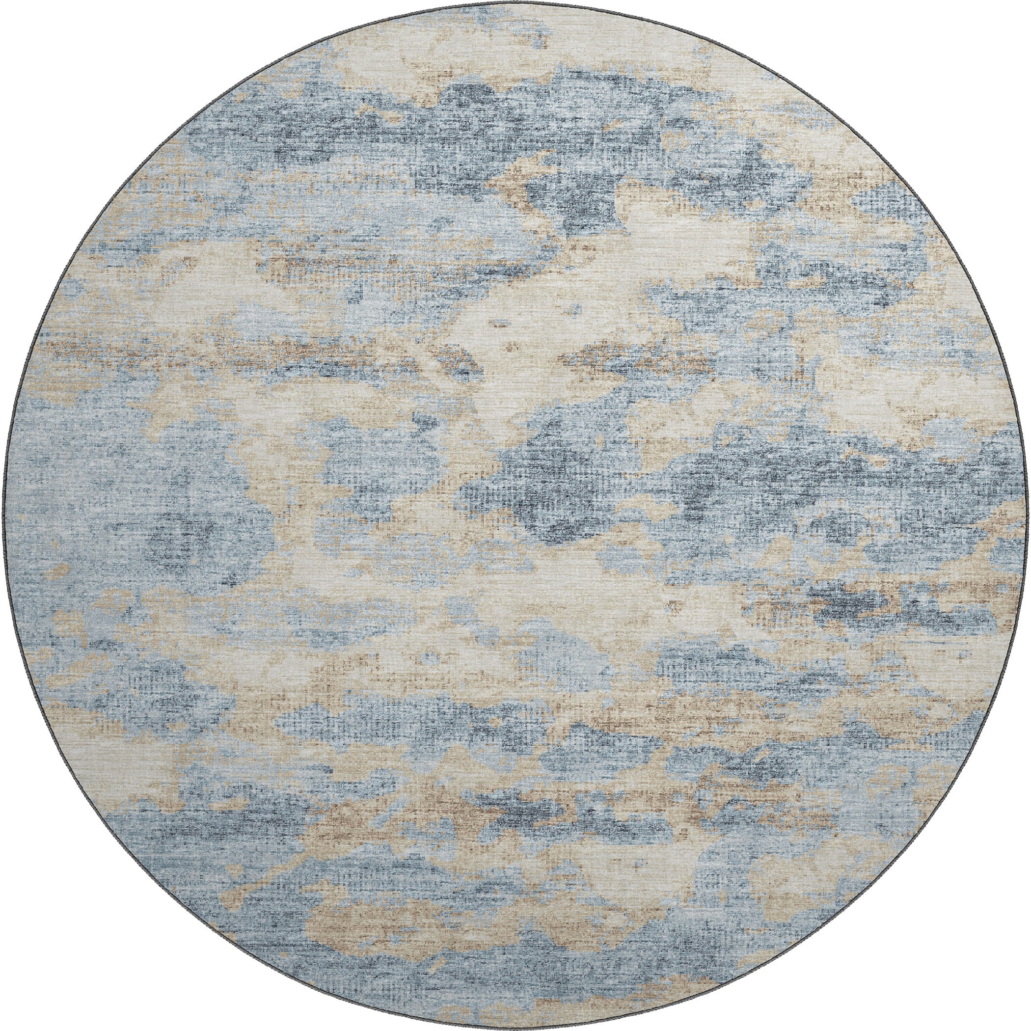 Luxury Machine Washable Indoor/Outdoor Transitional CM6 Indigo Blue Rug 8' x 8' #shape_Round