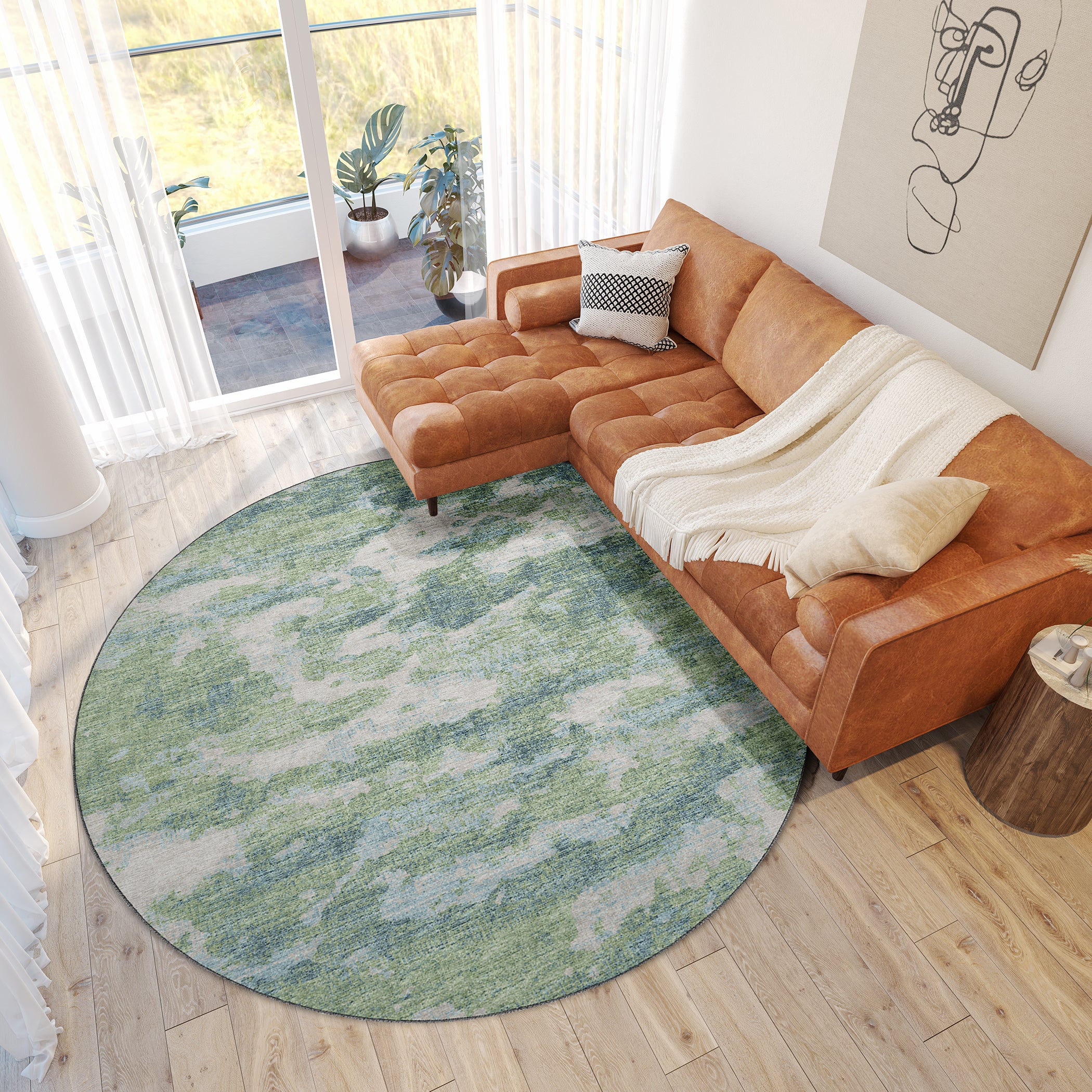 Luxury Machine Washable Indoor/Outdoor Transitional CM6 Meadow Green Rug 8' x 8' #shape_Round