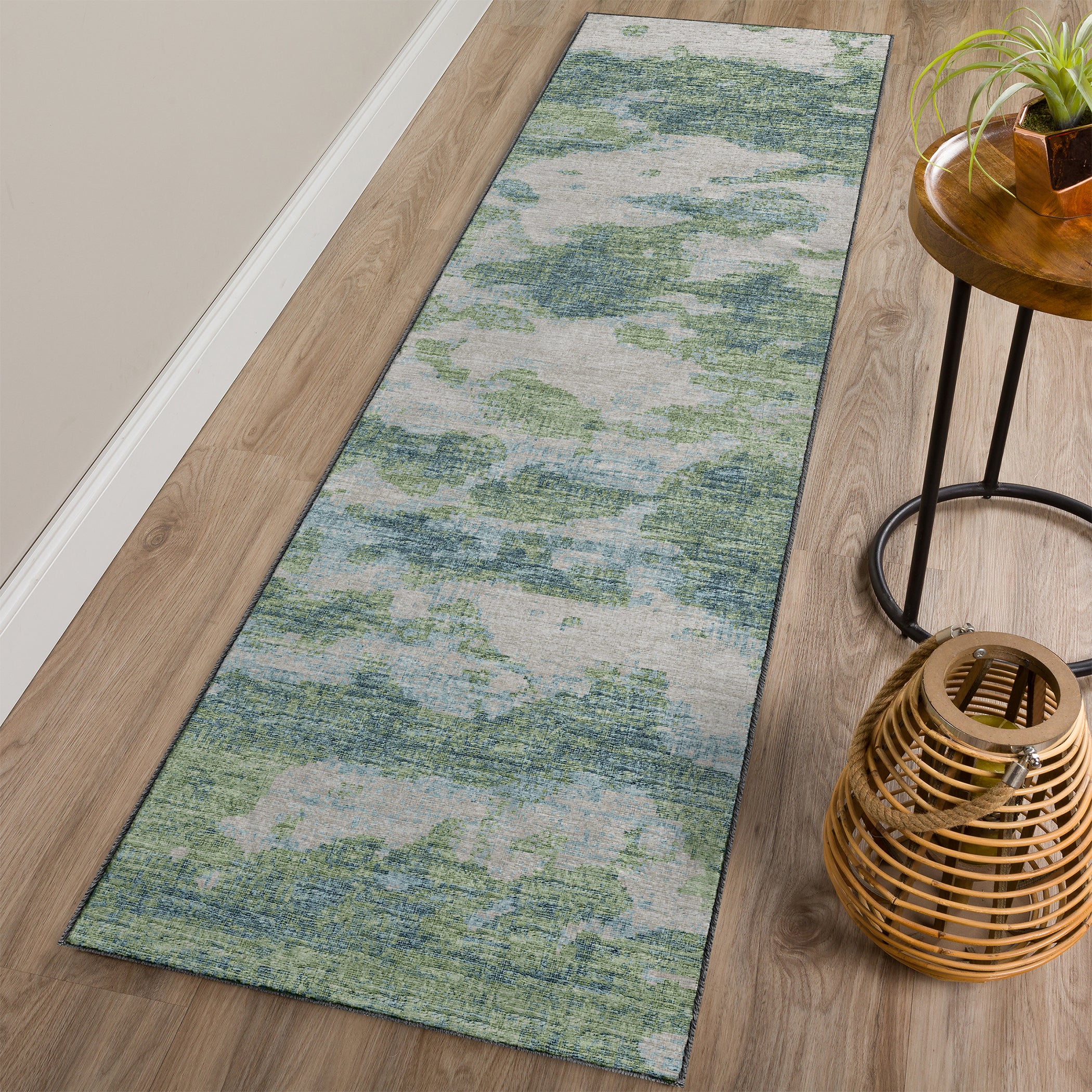 Luxury Machine Washable Indoor/Outdoor Transitional CM6 Meadow Green Rug 2'3" x 7'6" #shape_Runner