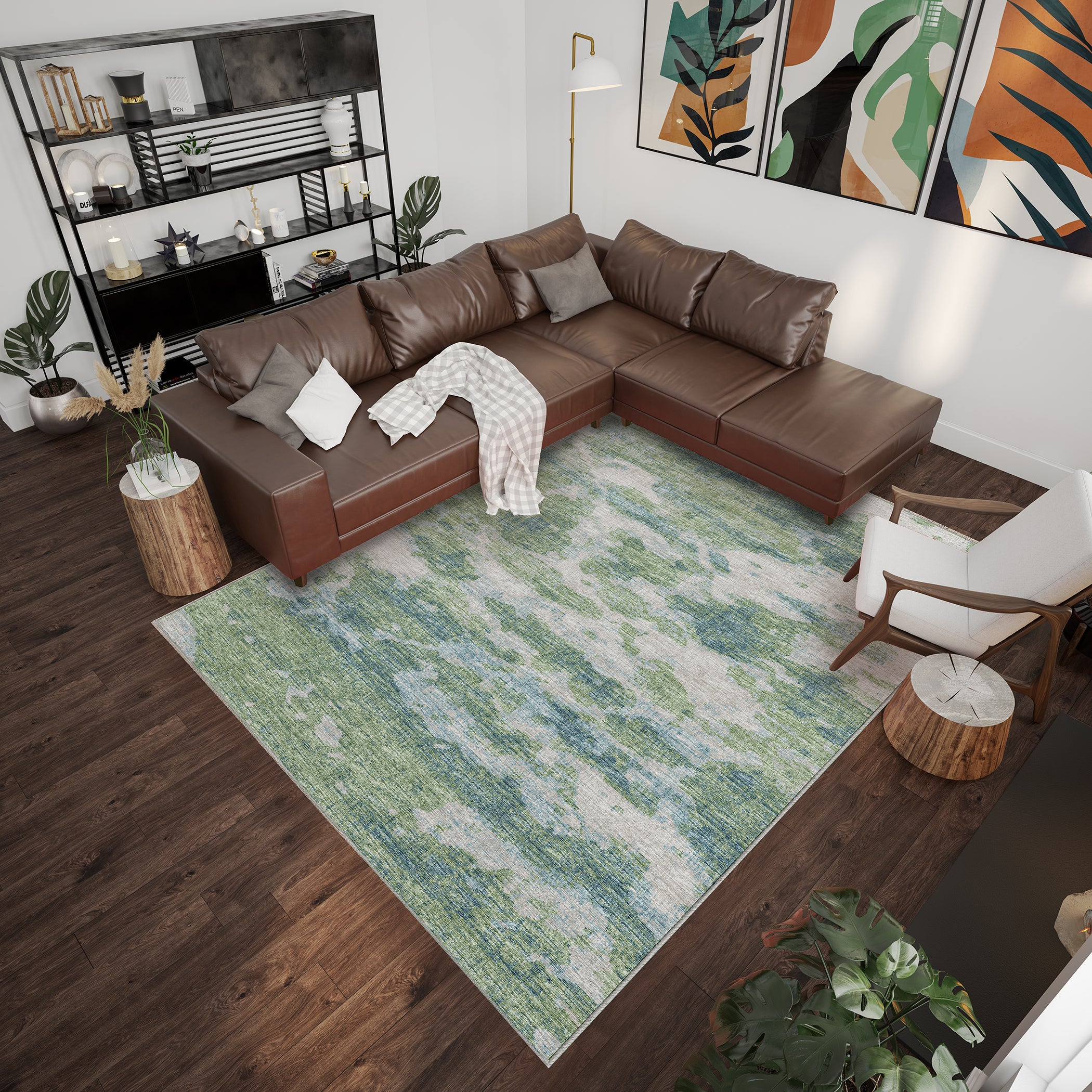 Luxury Machine Washable Indoor/Outdoor Transitional CM6 Meadow Green Rug 3' x 5' #shape_Rectangle