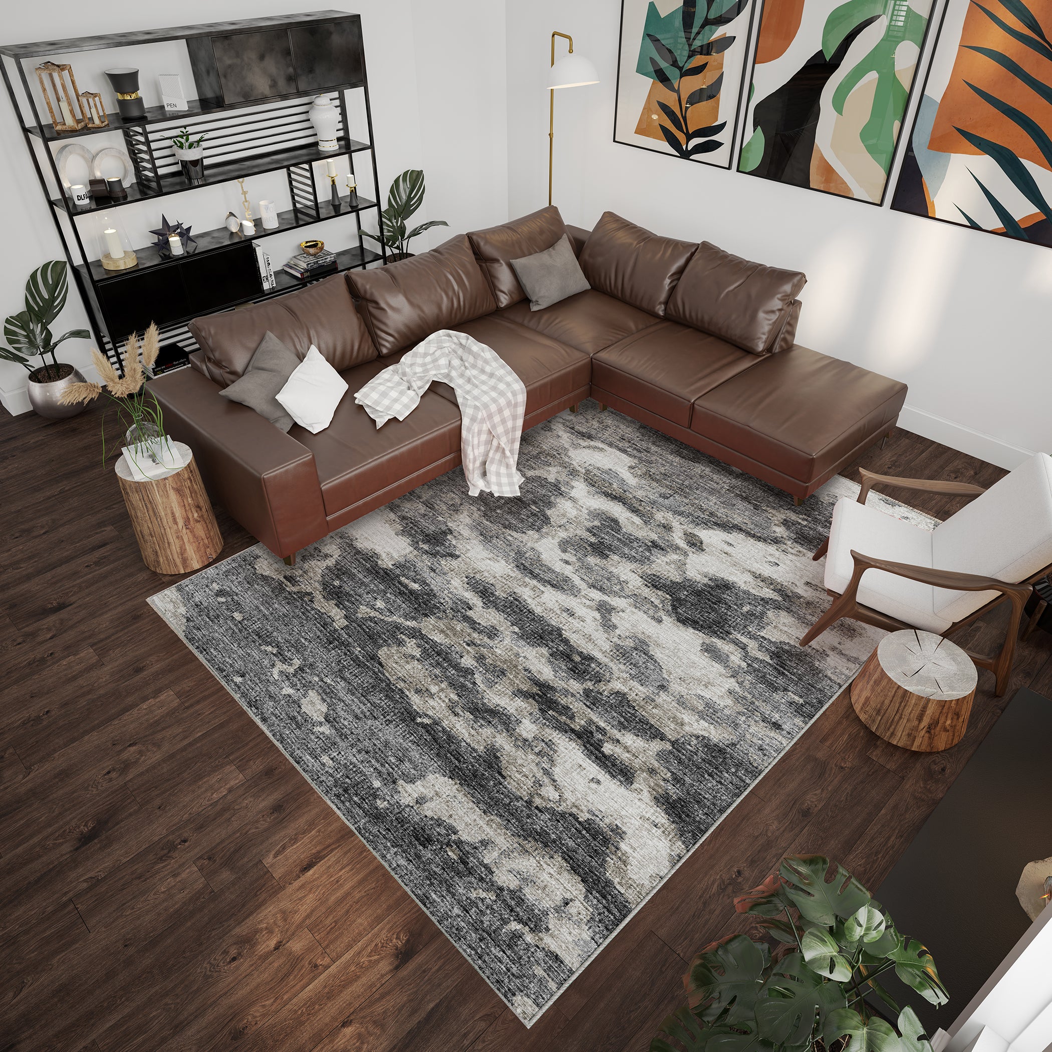 Luxury Machine Washable Indoor/Outdoor Transitional CM6 Midnight Black Rug 3' x 5' #shape_Rectangle