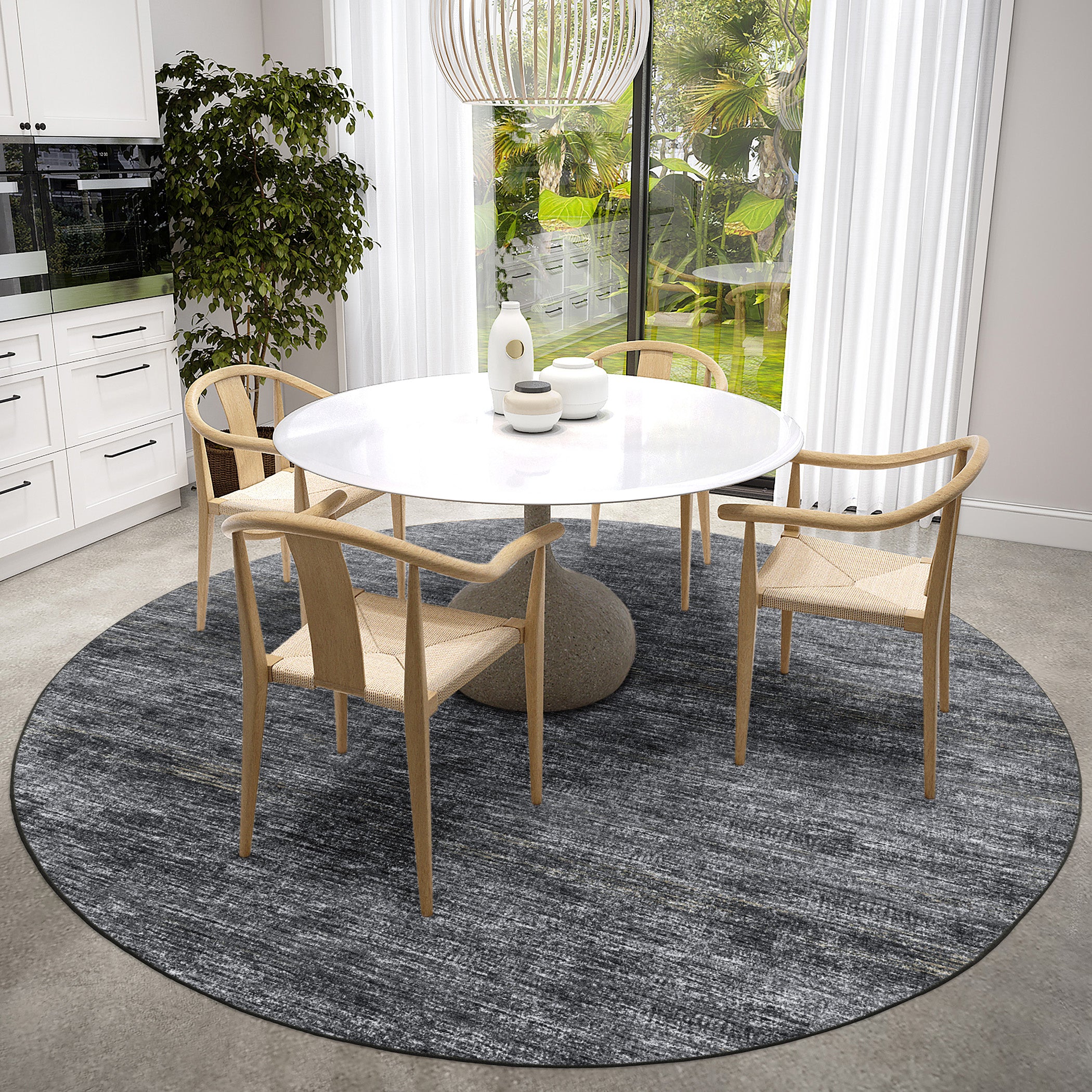 Indoor/Outdoor Transitional CR1 Charcoal Gray Rug 4' x 4' #shape_Round
