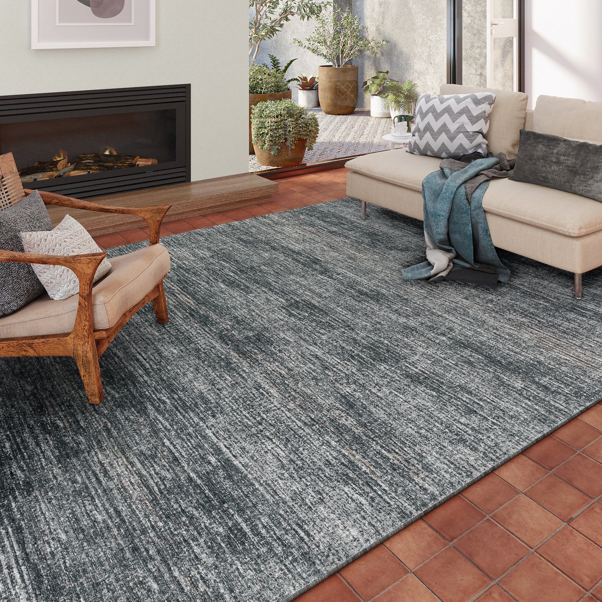 Indoor/Outdoor Transitional CR1 Charcoal Gray Rug 3' x 5' #shape_Rectangle