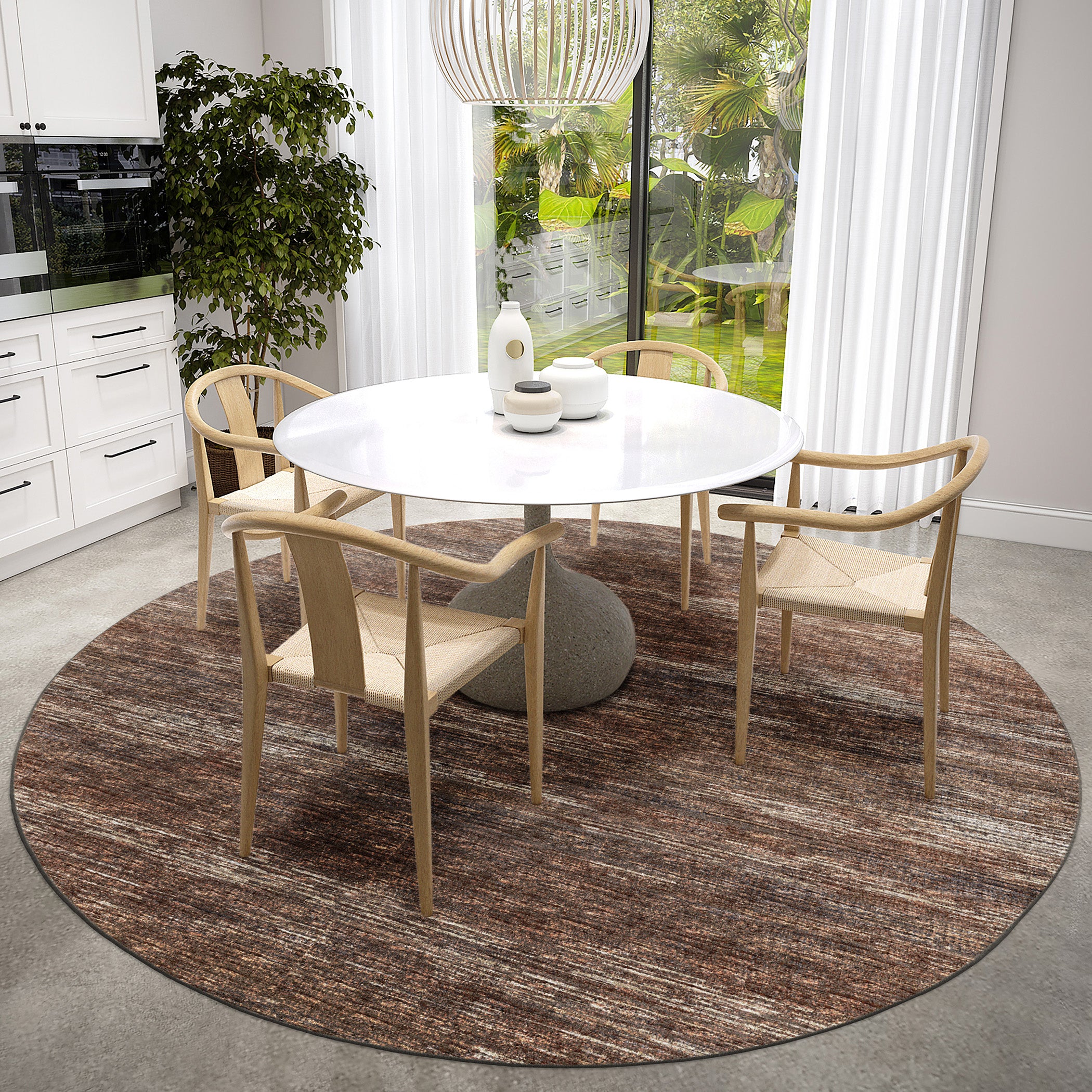 Indoor/Outdoor Transitional CR1 Chocolate Brown Rug 4' x 4' #shape_Round