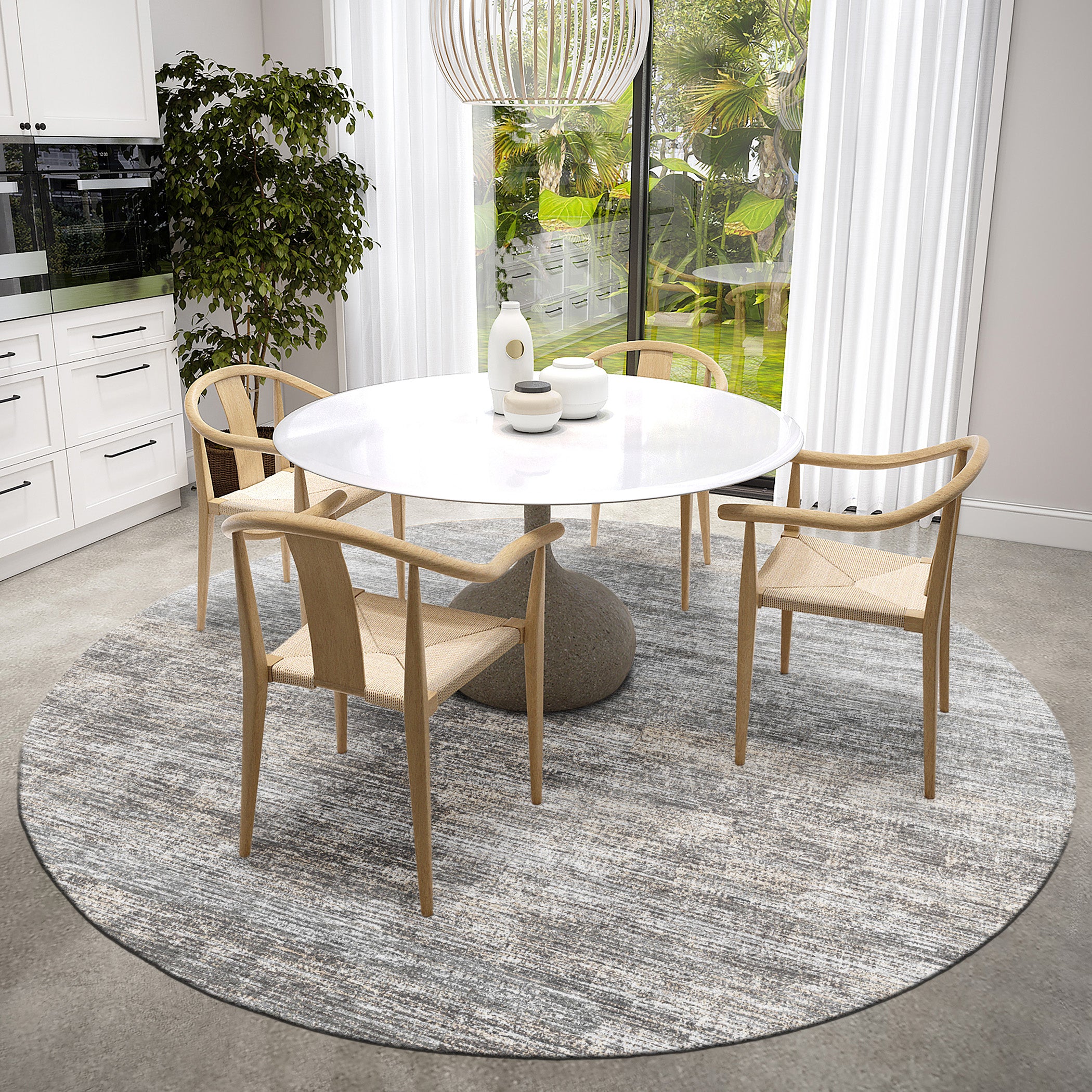 Indoor/Outdoor Transitional CR1 Graphite Gray Rug 4' x 4' #shape_Round