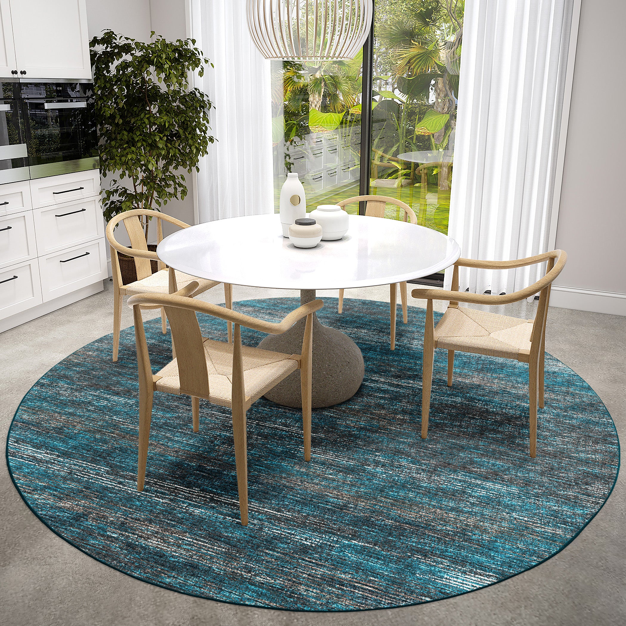 Indoor/Outdoor Transitional CR1 Navy Blue Rug 4' x 4' #shape_Round