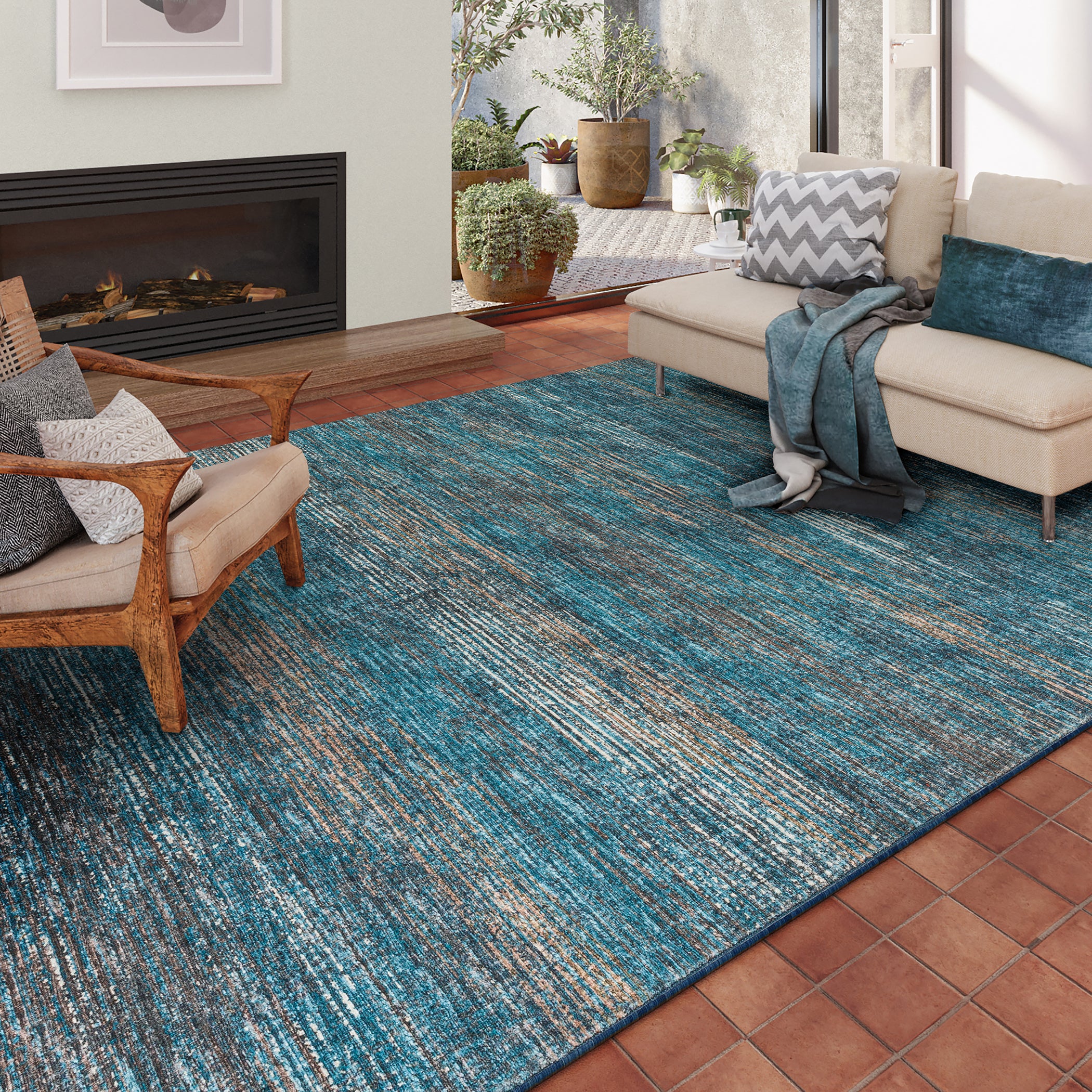 Indoor/Outdoor Transitional CR1 Navy Blue Rug 3' x 5' #shape_Rectangle