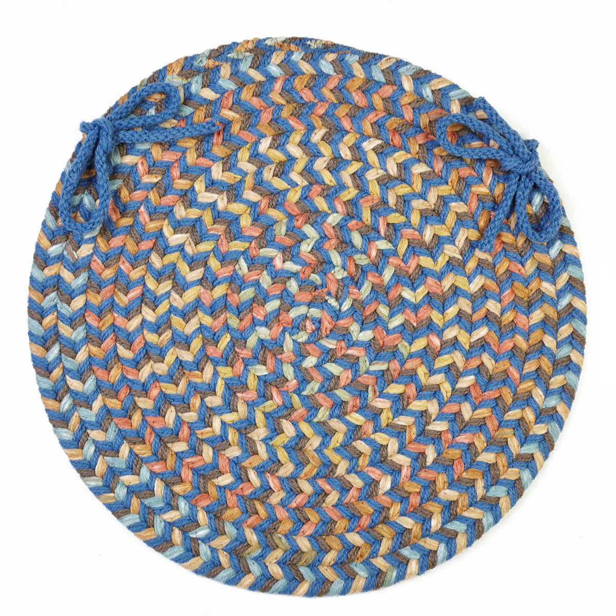 Confetti Braided Chair Pad - Marina Blue - 15 inch round with ties