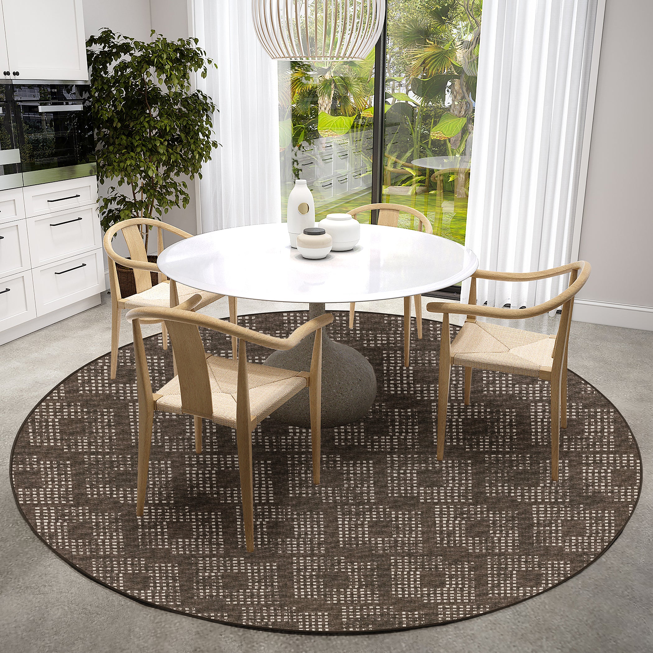 Indoor/Outdoor Transitional DA1 Chocolate Brown Rug 4' x 4' #shape_Round
