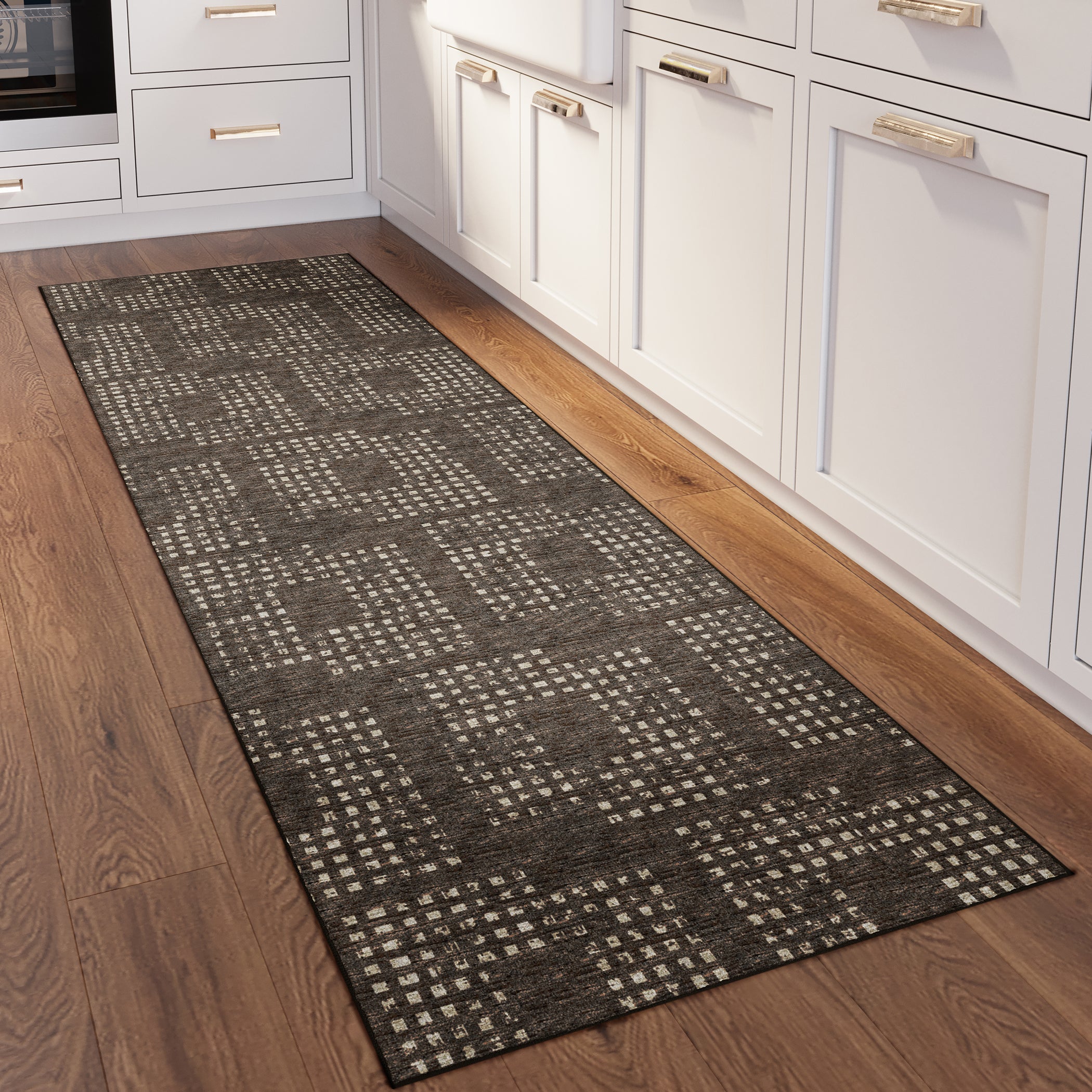 Indoor/Outdoor Transitional DA1 Chocolate Brown Rug 2'6" x 10' #shape_Runner